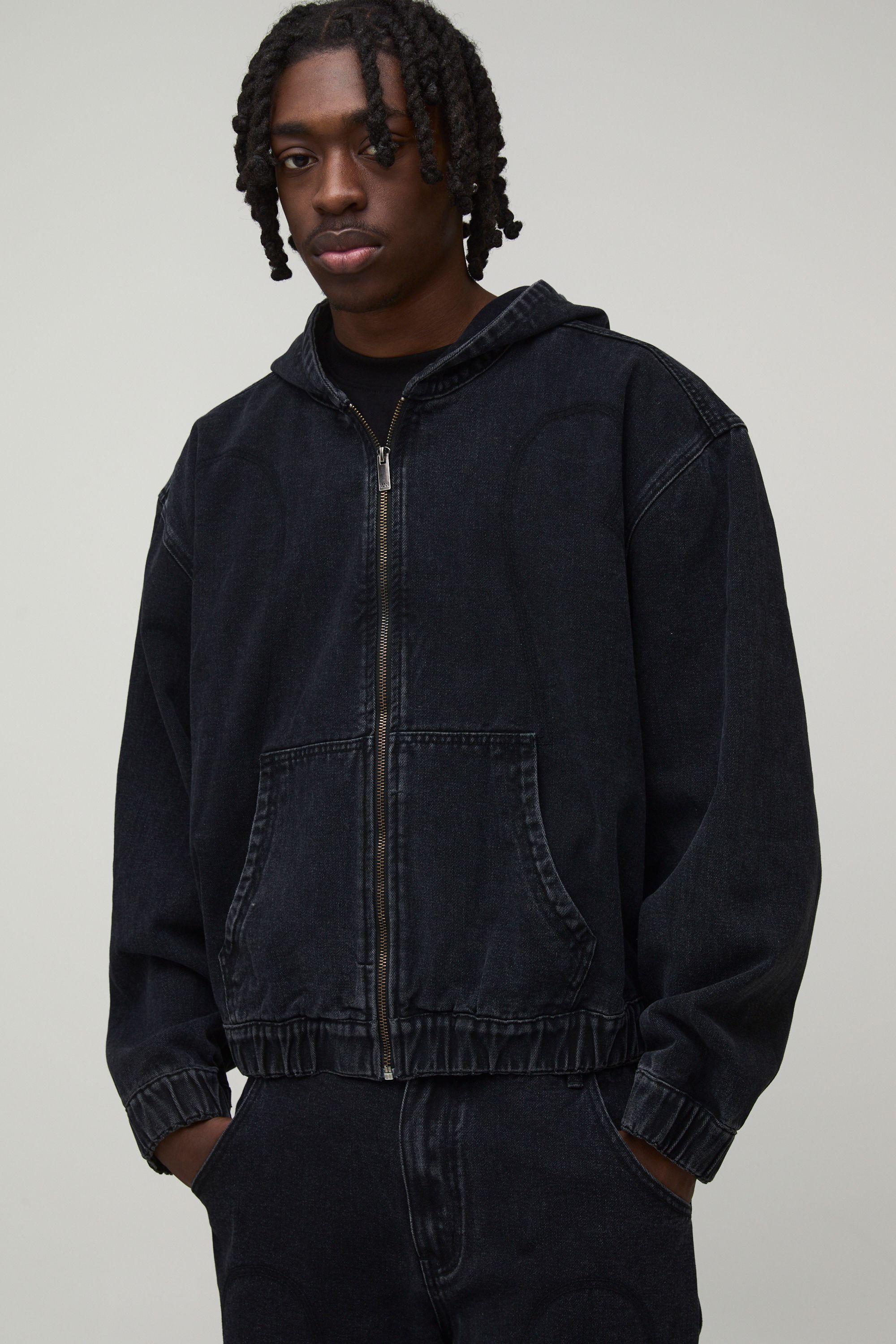 Vintage Wash Western Denim Hoodie by BOOHOOMAN