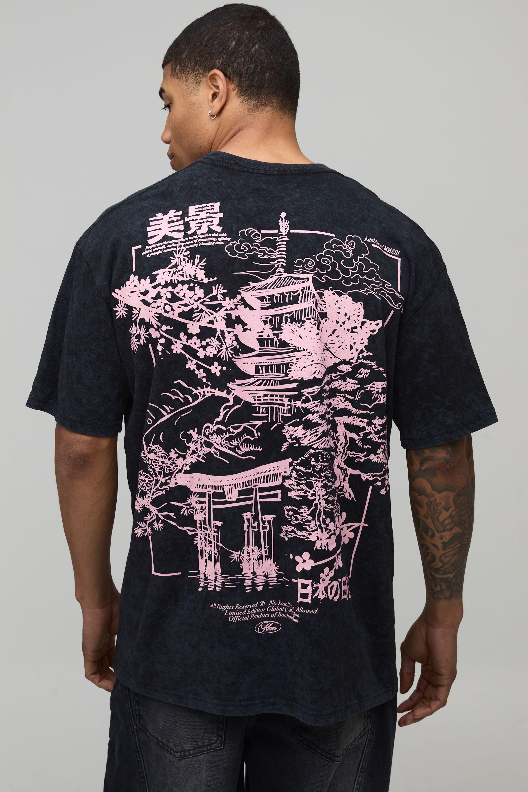 Washed Black Oversized Stencil Back Print T-Shirt by BOOHOOMAN