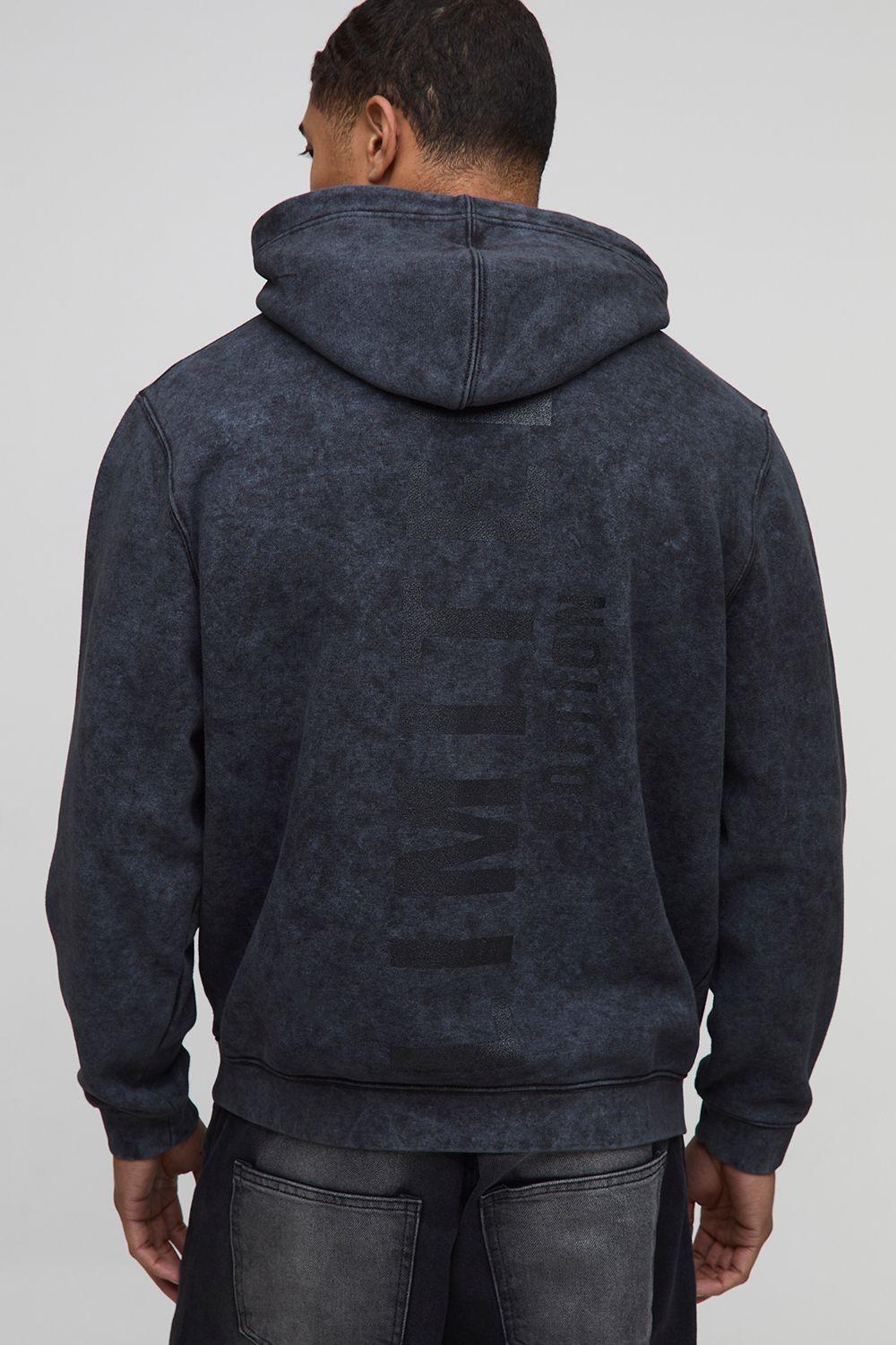 Washed Black Regular Fit Limited Edition Tonal Printed Hoodie by BOOHOOMAN