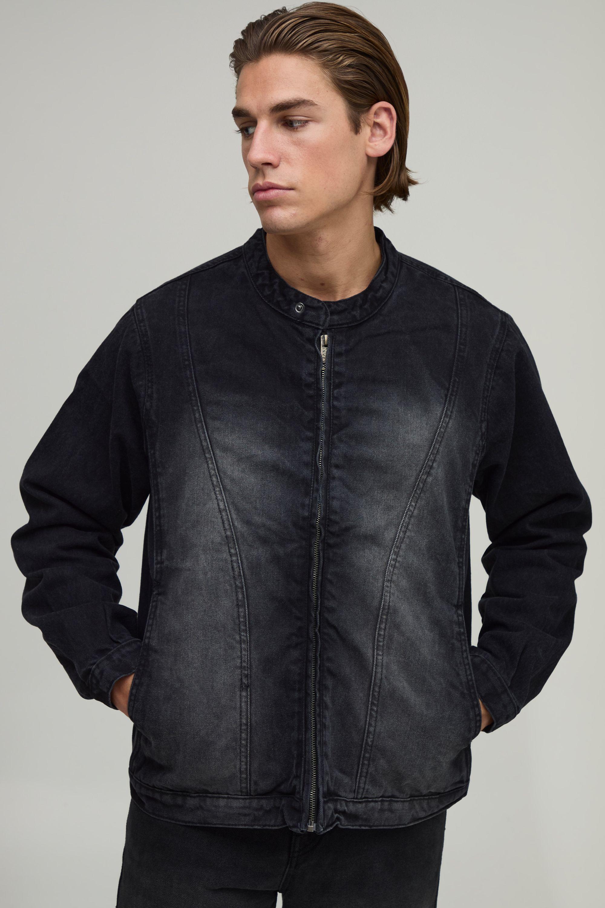 Washed Boxy Moto Denim Co-Ord Jacket by BOOHOOMAN