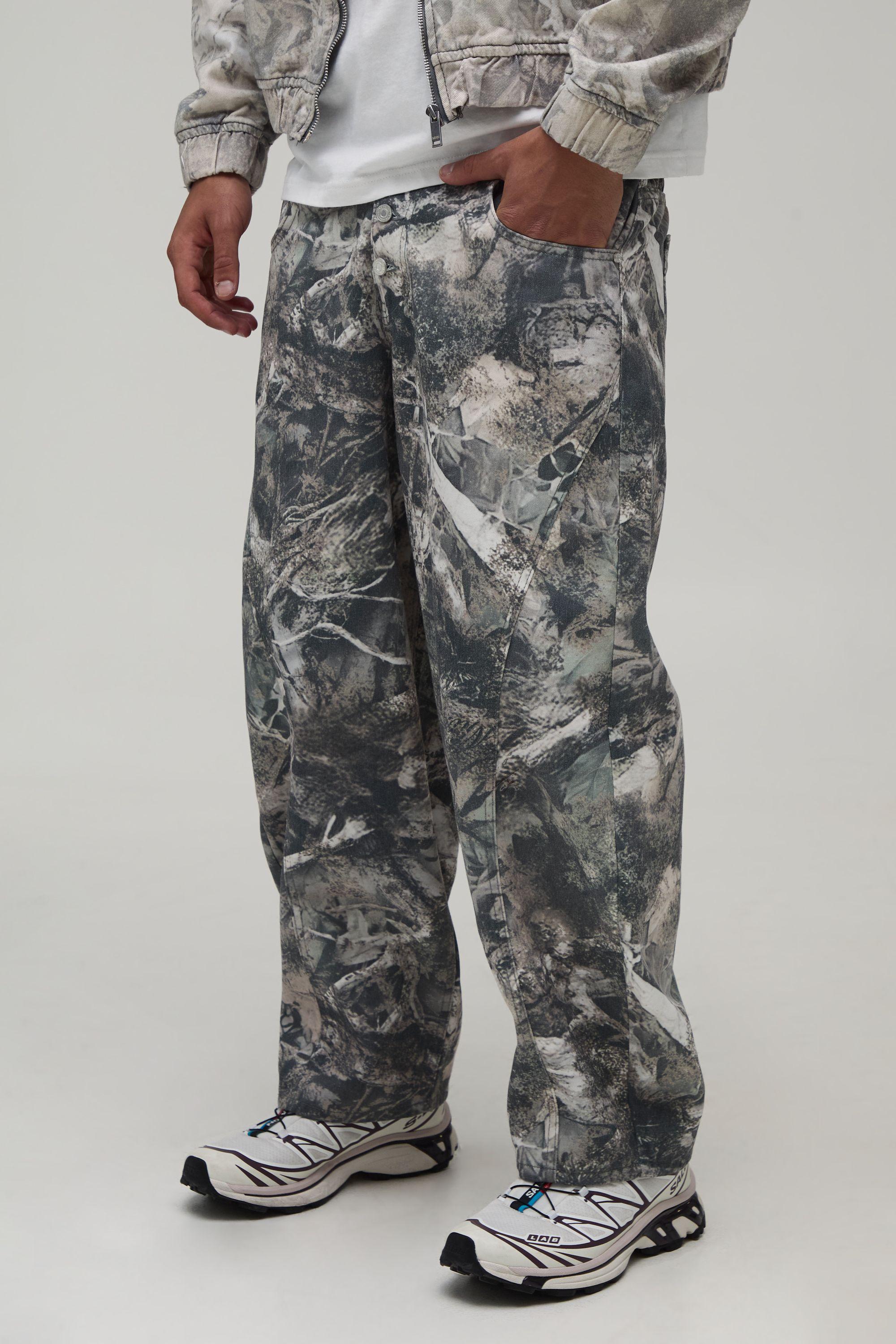 Washed Camo Barrel Fit Jeans by BOOHOOMAN