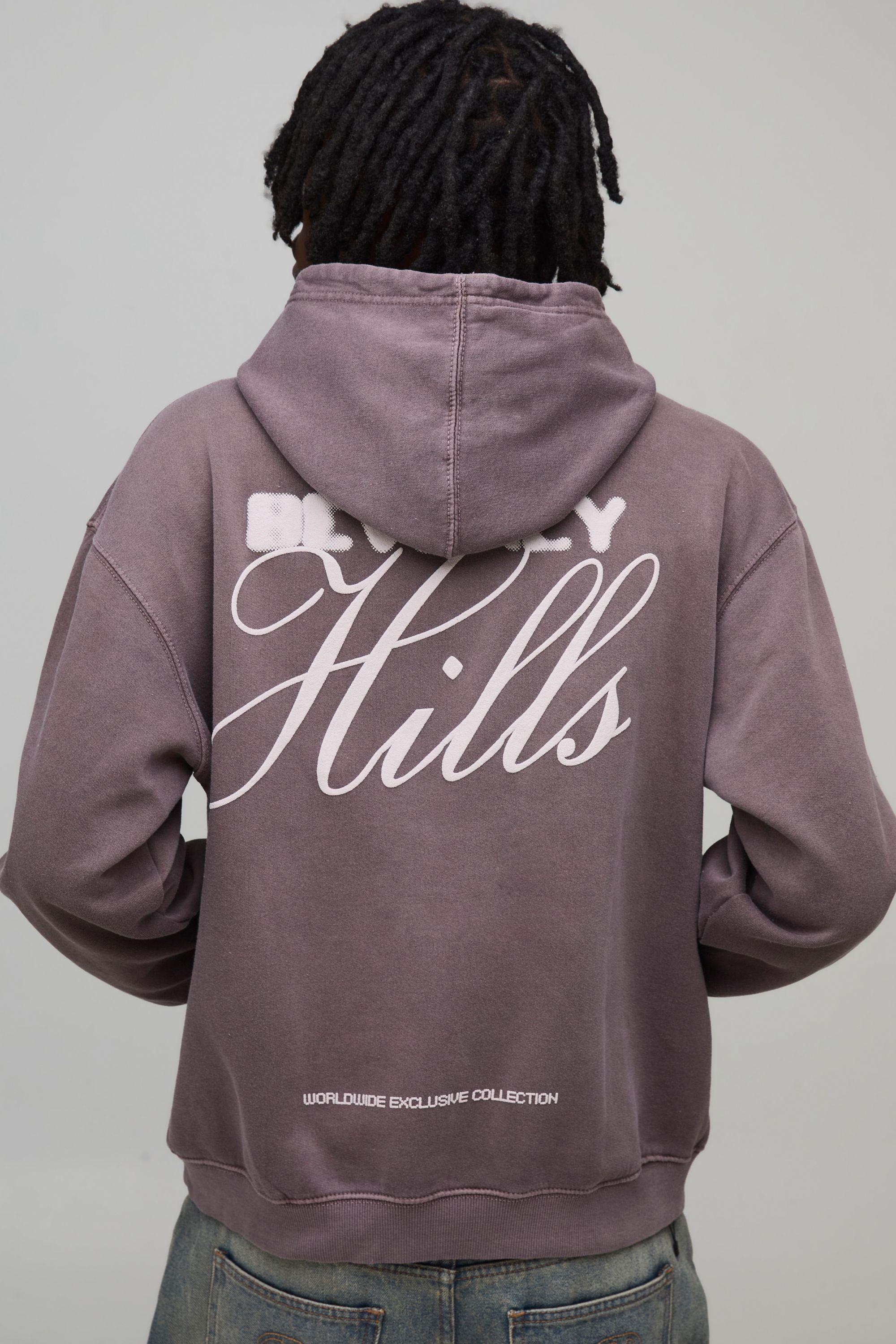Washed Chocolate Oversized Beverly Hills Puff Print Hoodie by BOOHOOMAN