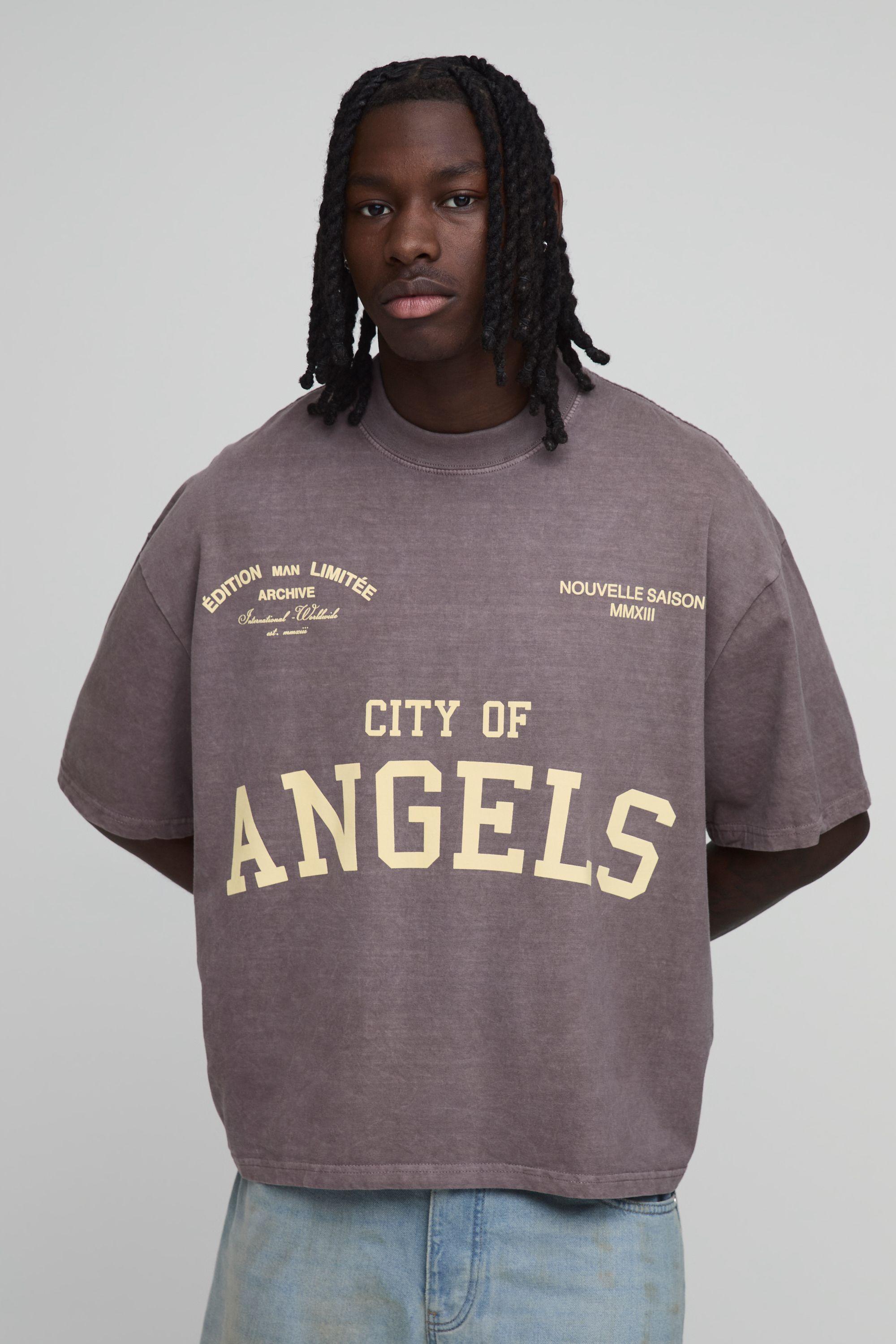 Washed Chocolate Oversized City Of Angels T-shirt by BOOHOOMAN