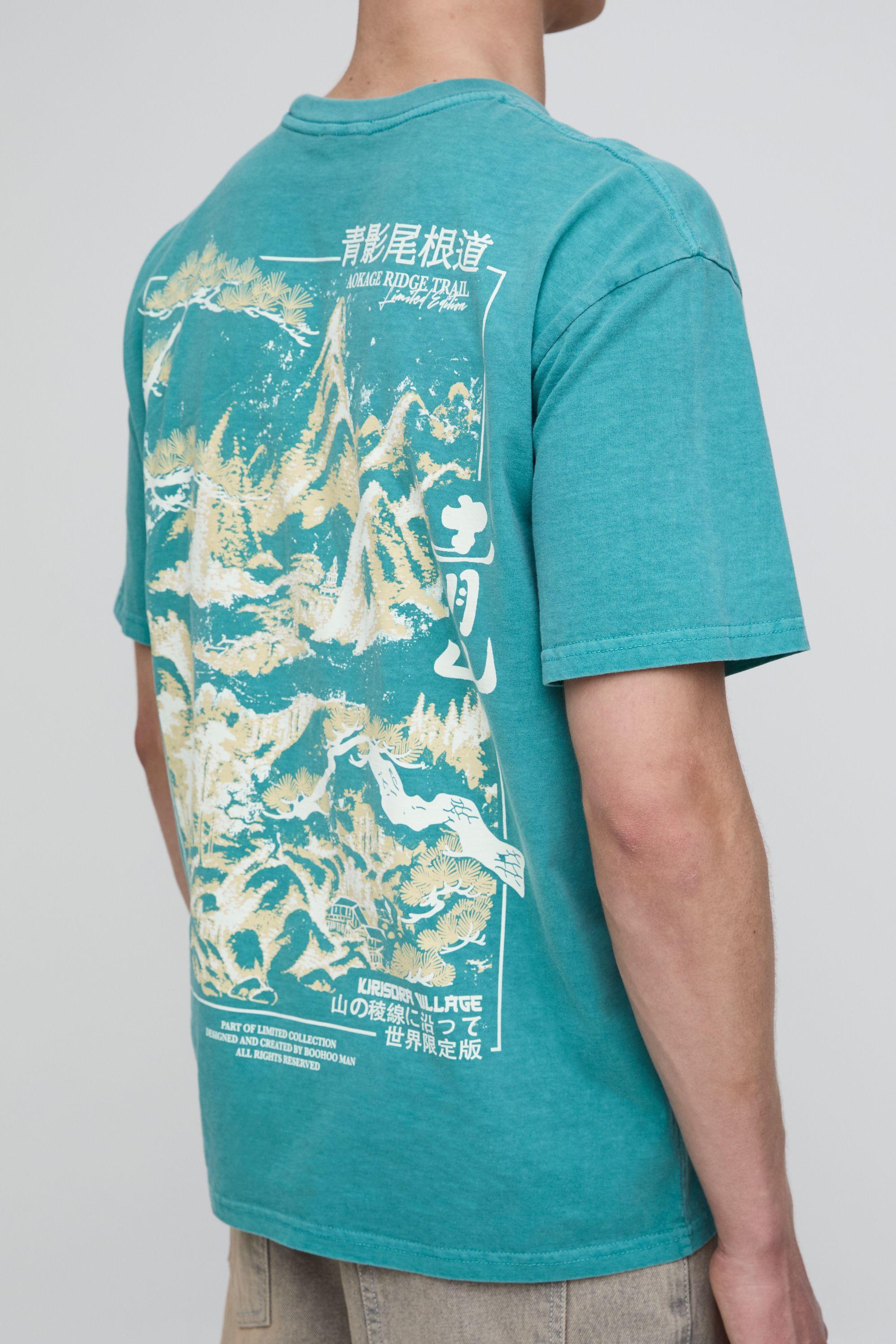 Washed Green Oversized Kyoto Mountain Graphic T-shirt by BOOHOOMAN