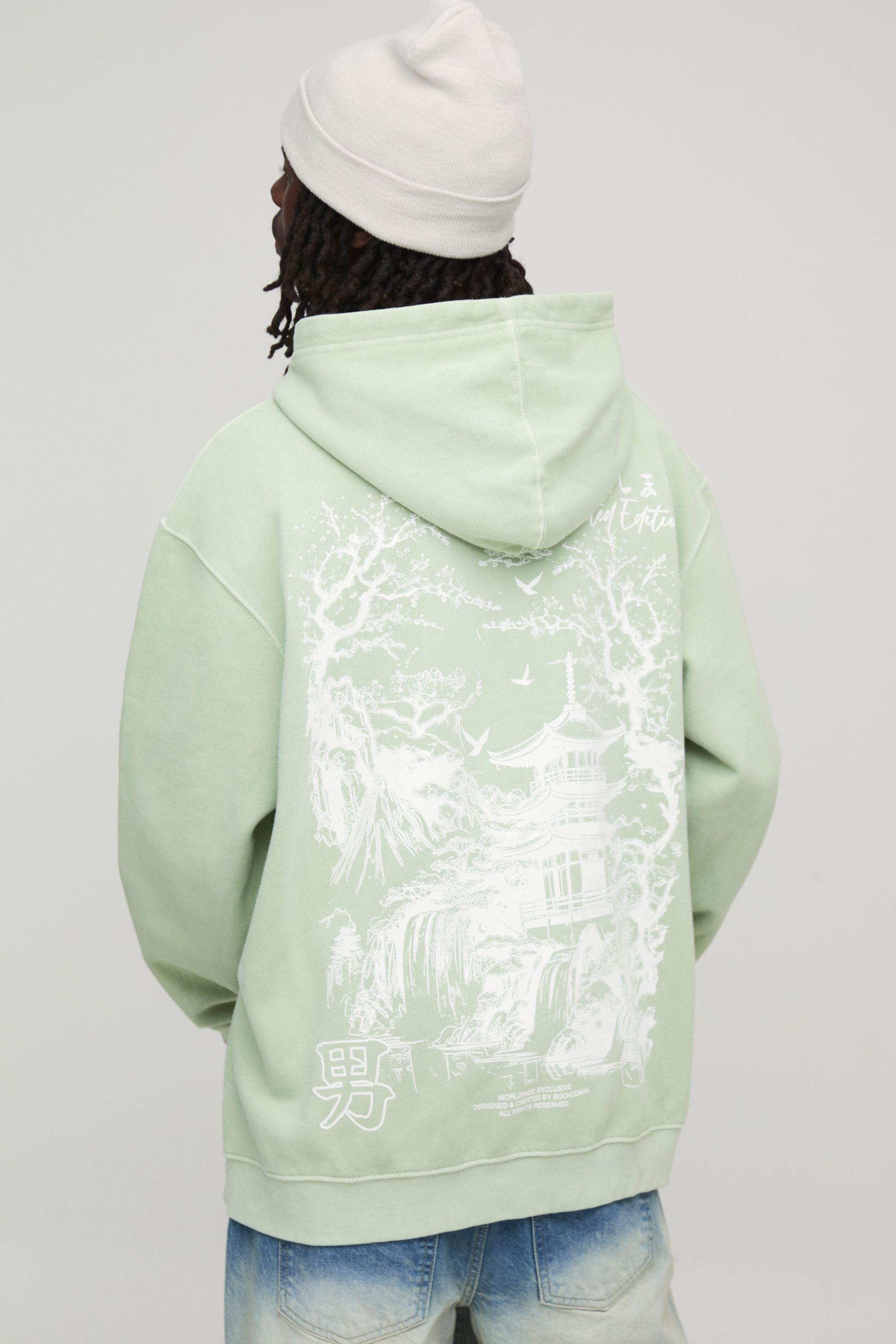 Washed Green Oversized Limited Edition Pagoda Hoodie by BOOHOOMAN