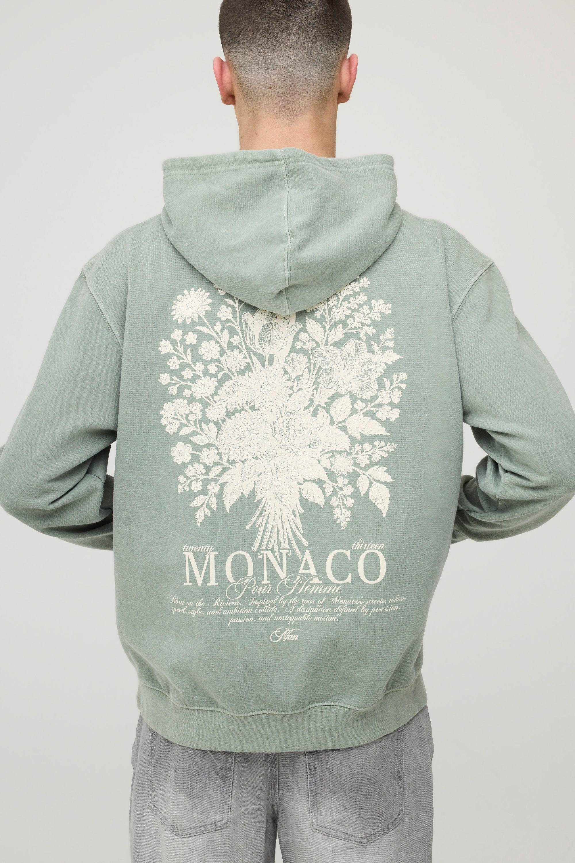 Washed Green Oversized Monaco Floral Printed Hoodie by BOOHOOMAN