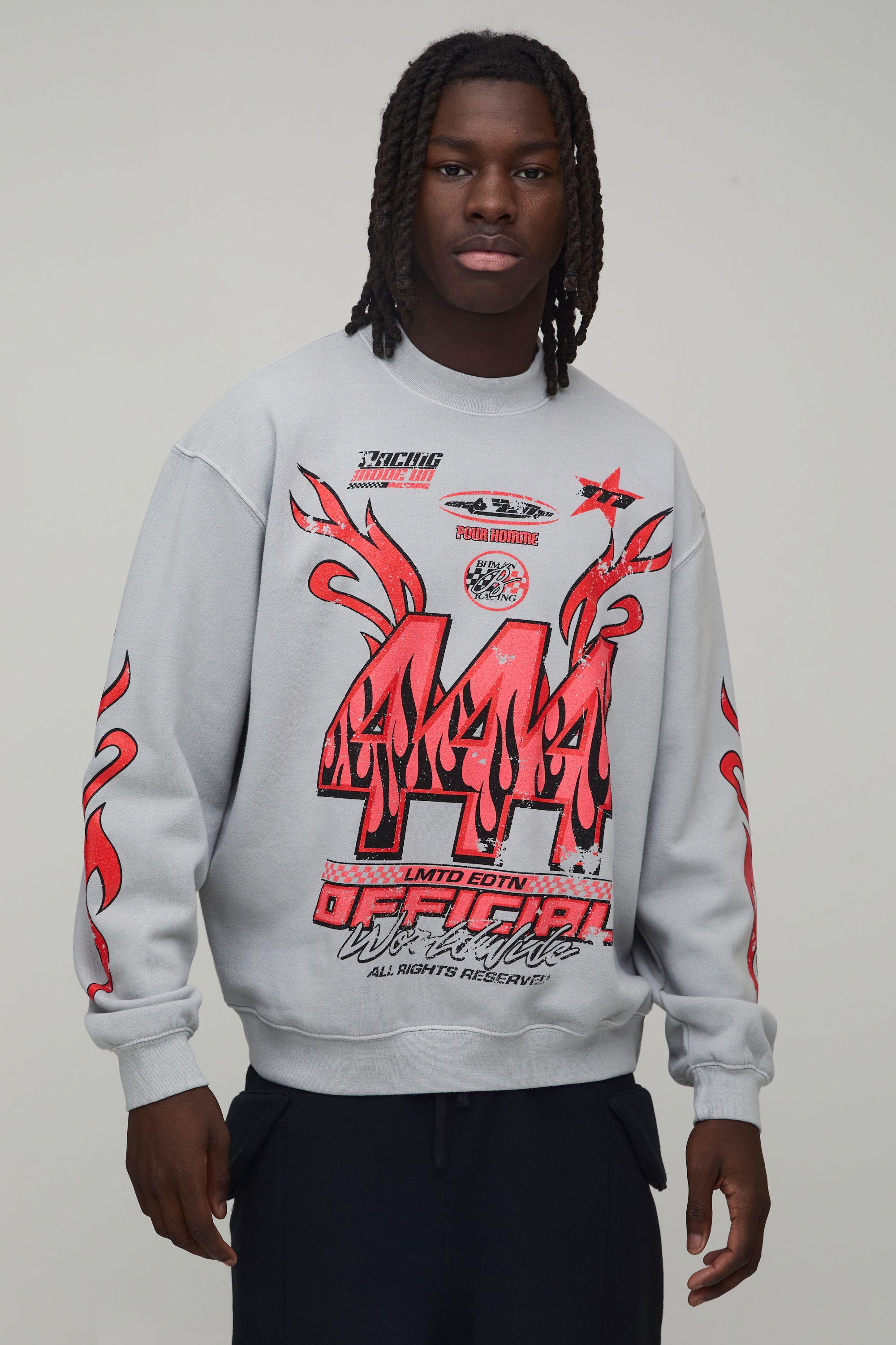 Washed Grey Oversized Boxy Moto Extended Neck Sweatshirt by BOOHOOMAN
