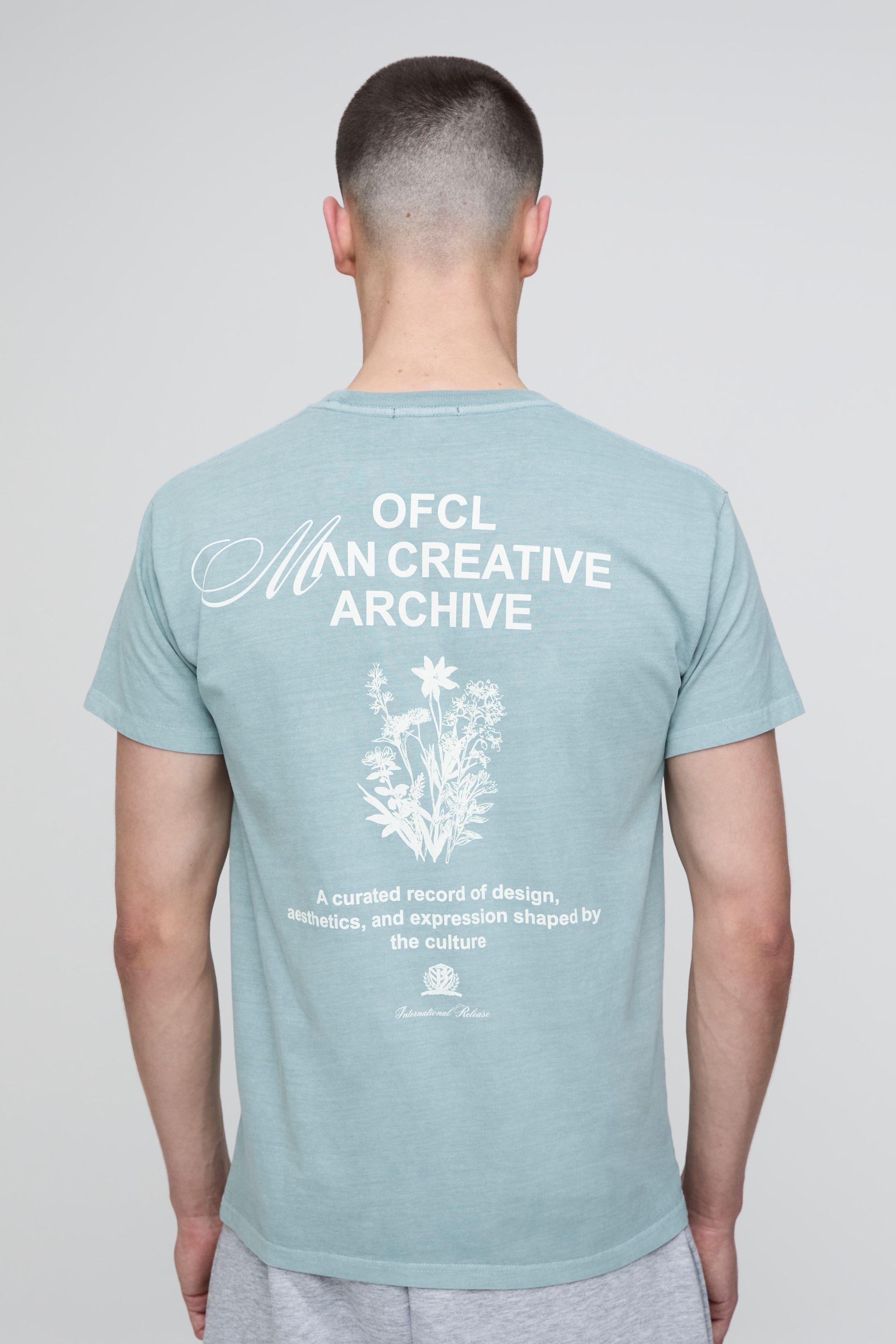 Washed Sage Regular Creative Archive Print T-Shirt by BOOHOOMAN