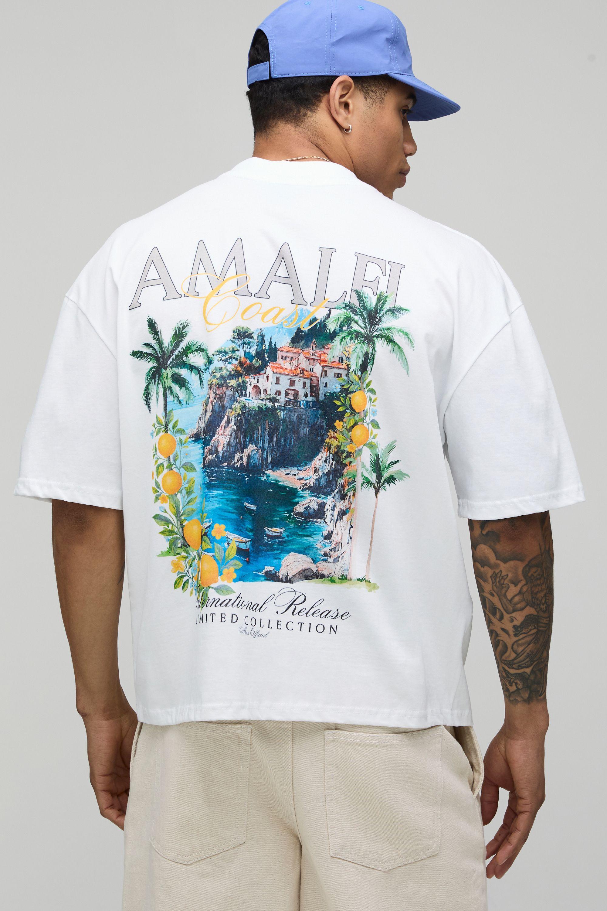 White Oversized Boxy Amalfi Print T-Shirt by BOOHOOMAN