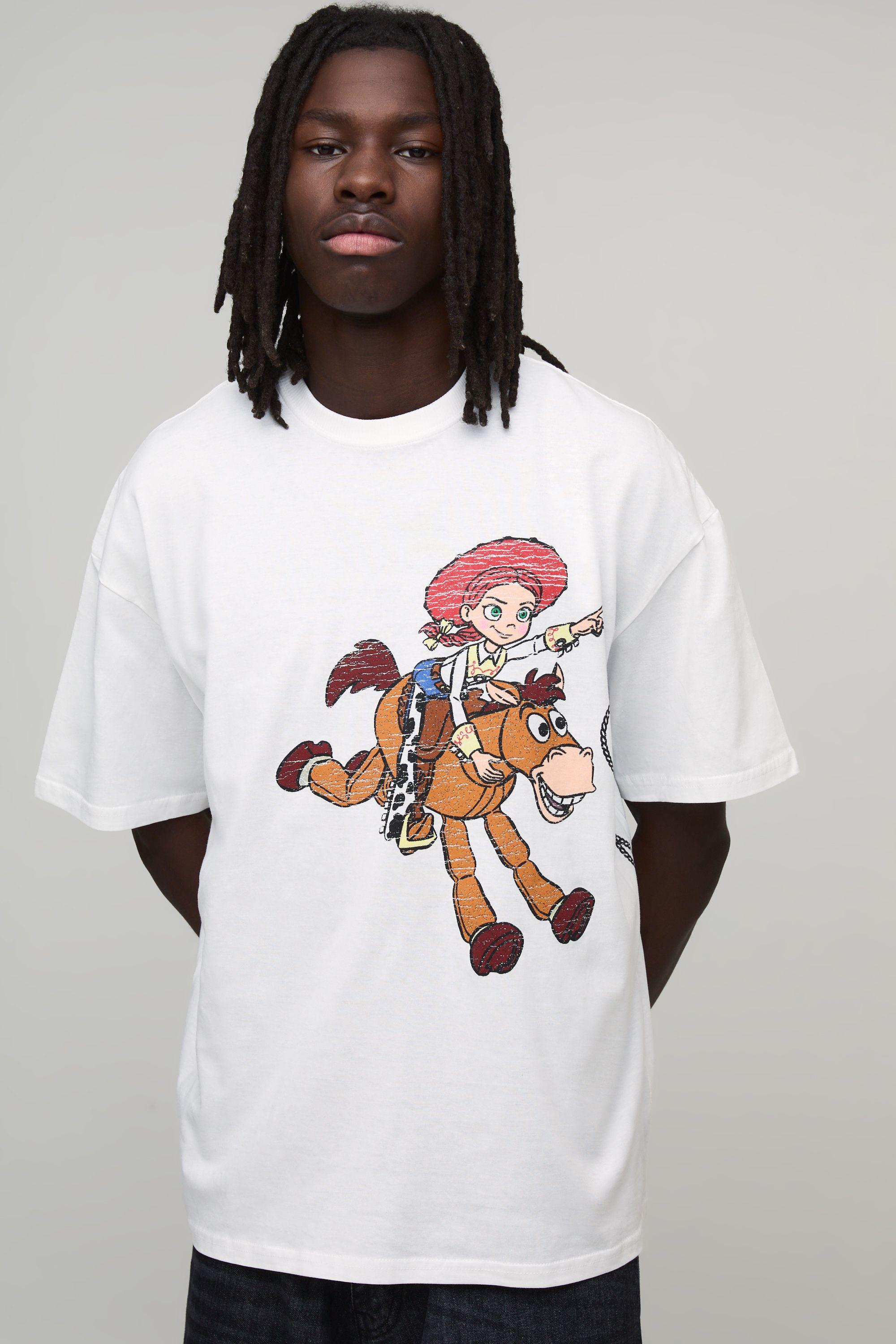 White Oversized Disney Toy Story License Printed T-Shirt by BOOHOOMAN