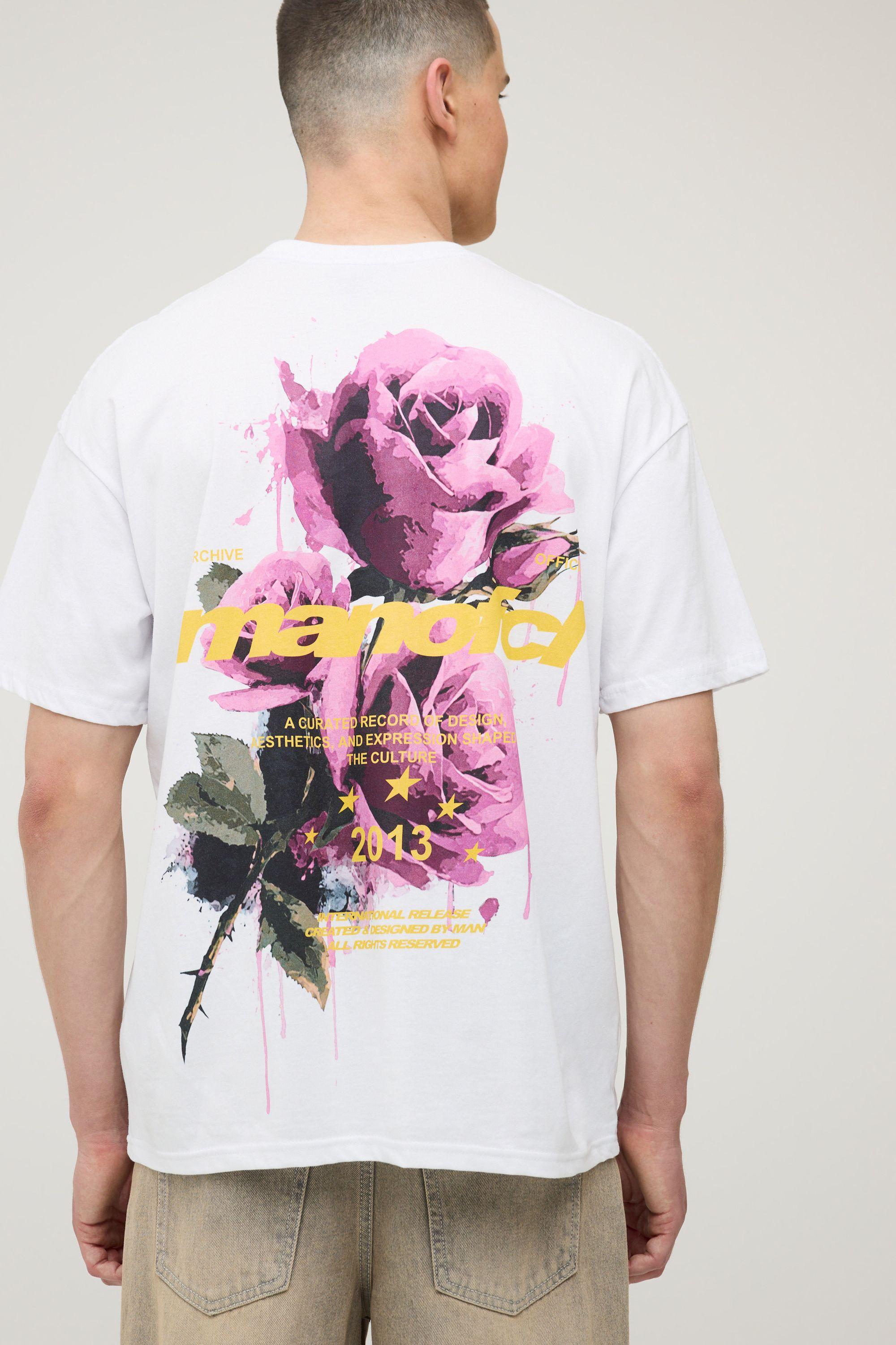 White Oversized Floral Print T-Shirt by BOOHOOMAN