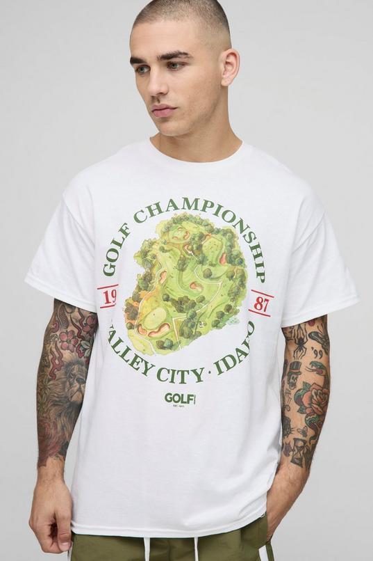 White Oversized Golf Championship License Printed T-Shirt by BOOHOOMAN