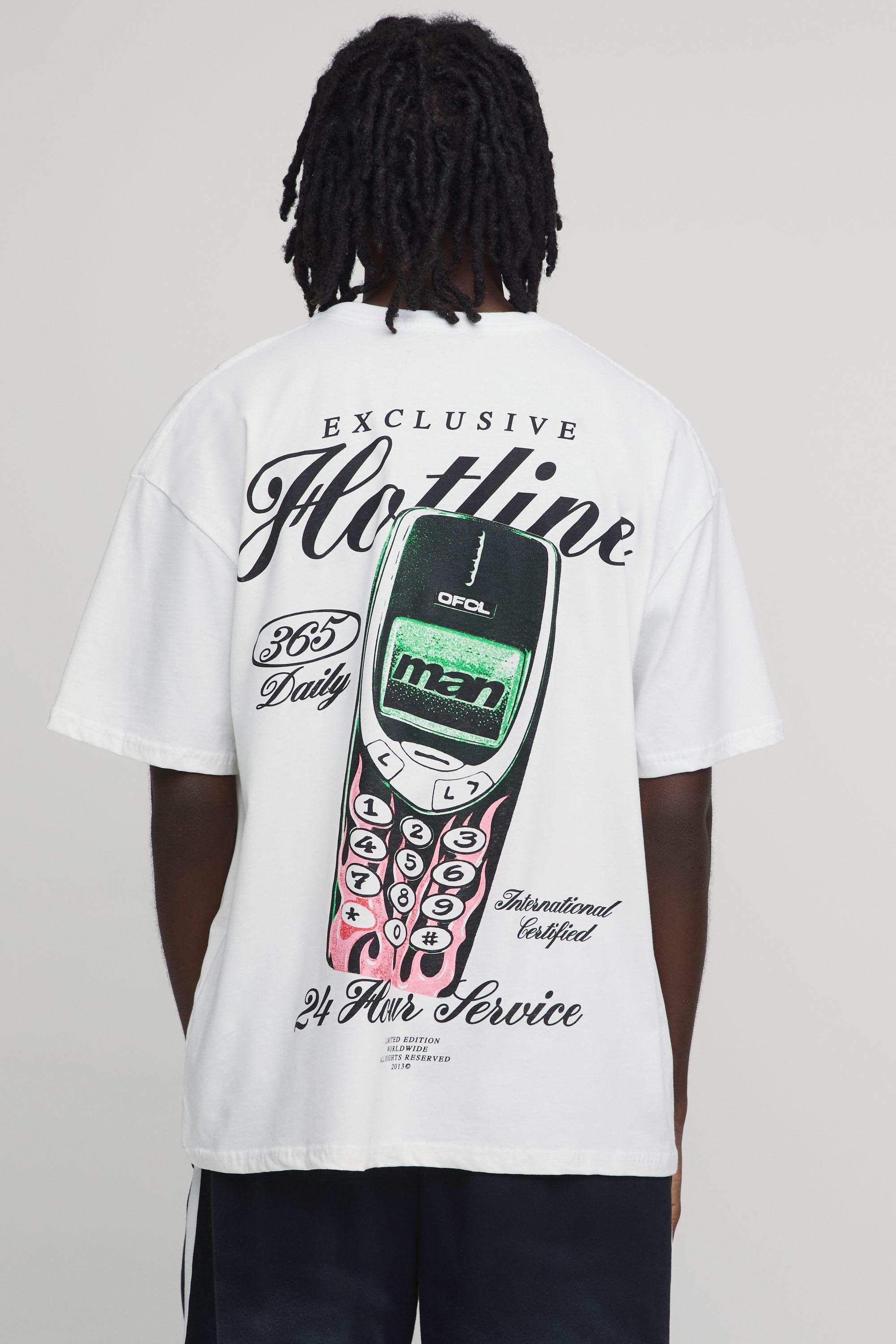 White Oversized Hotline Graphic T-Shirt by BOOHOOMAN