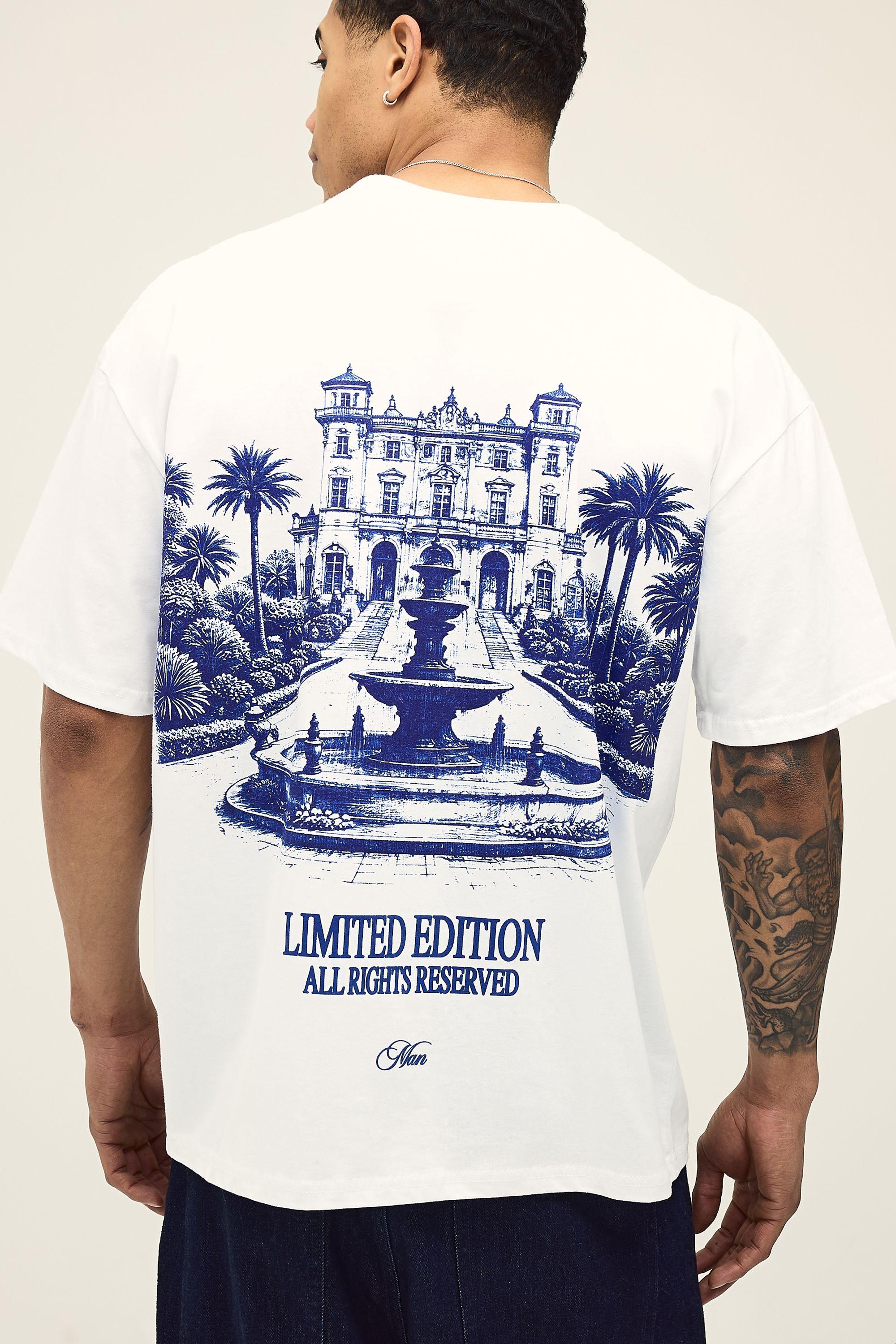 White Oversized Large Scale Landscape Print T-Shirt by BOOHOOMAN