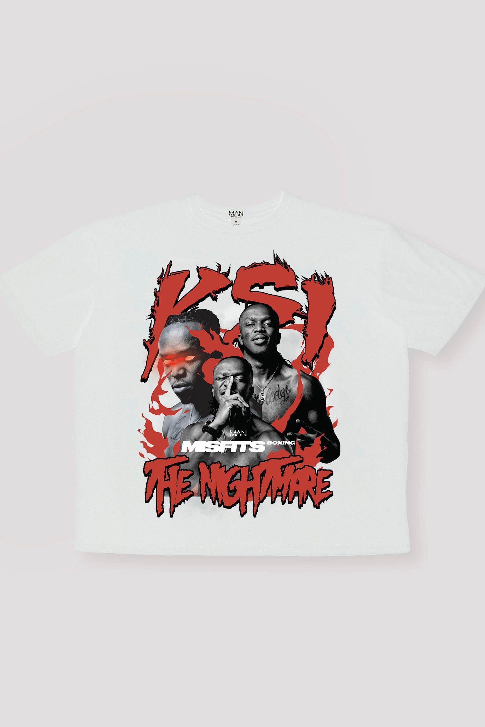 White Oversized Misfits KSI The Nightmare License Printed T-Shirt by BOOHOOMAN