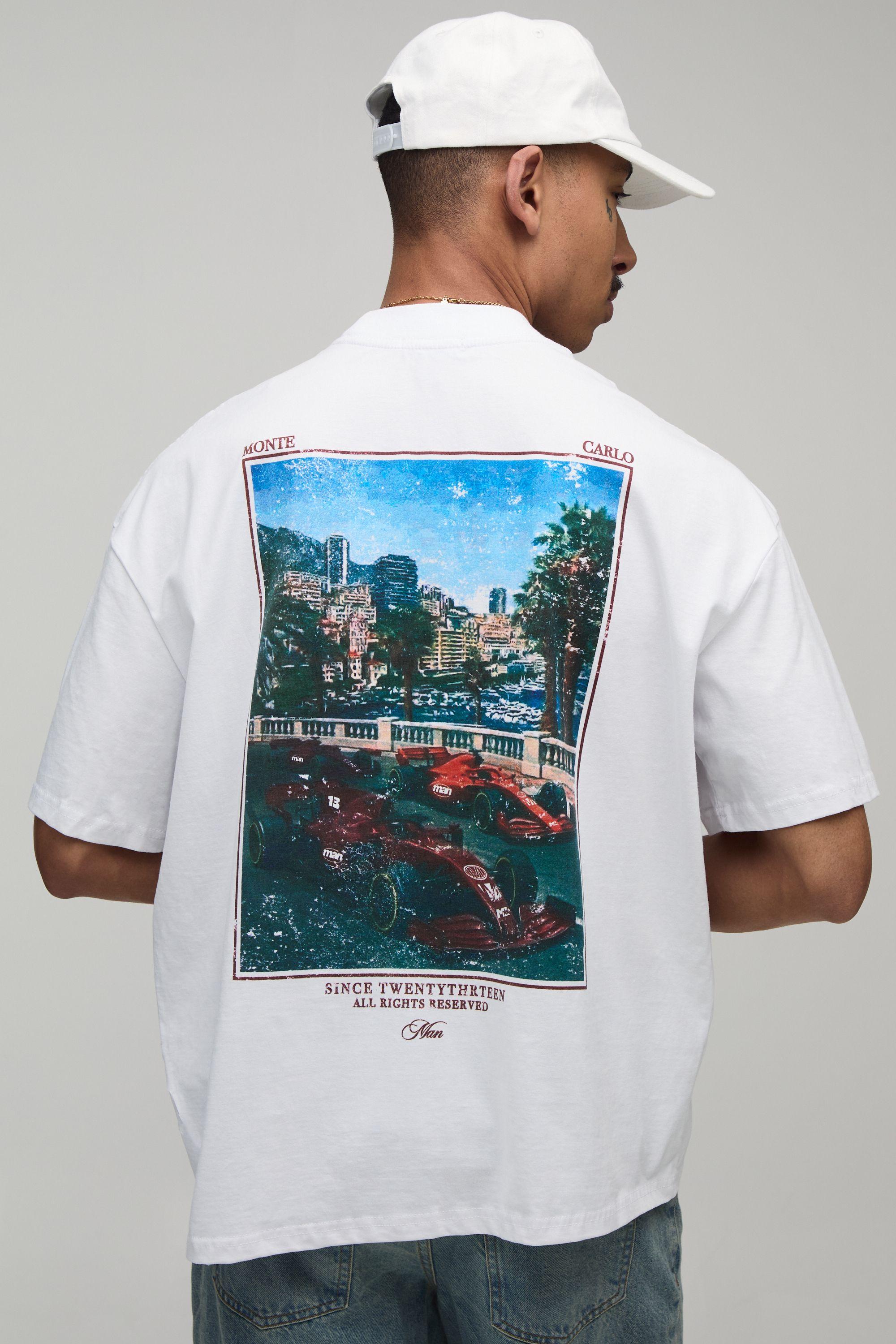 White Oversized Monte Carlo Photographic Print T-Shirt by BOOHOOMAN