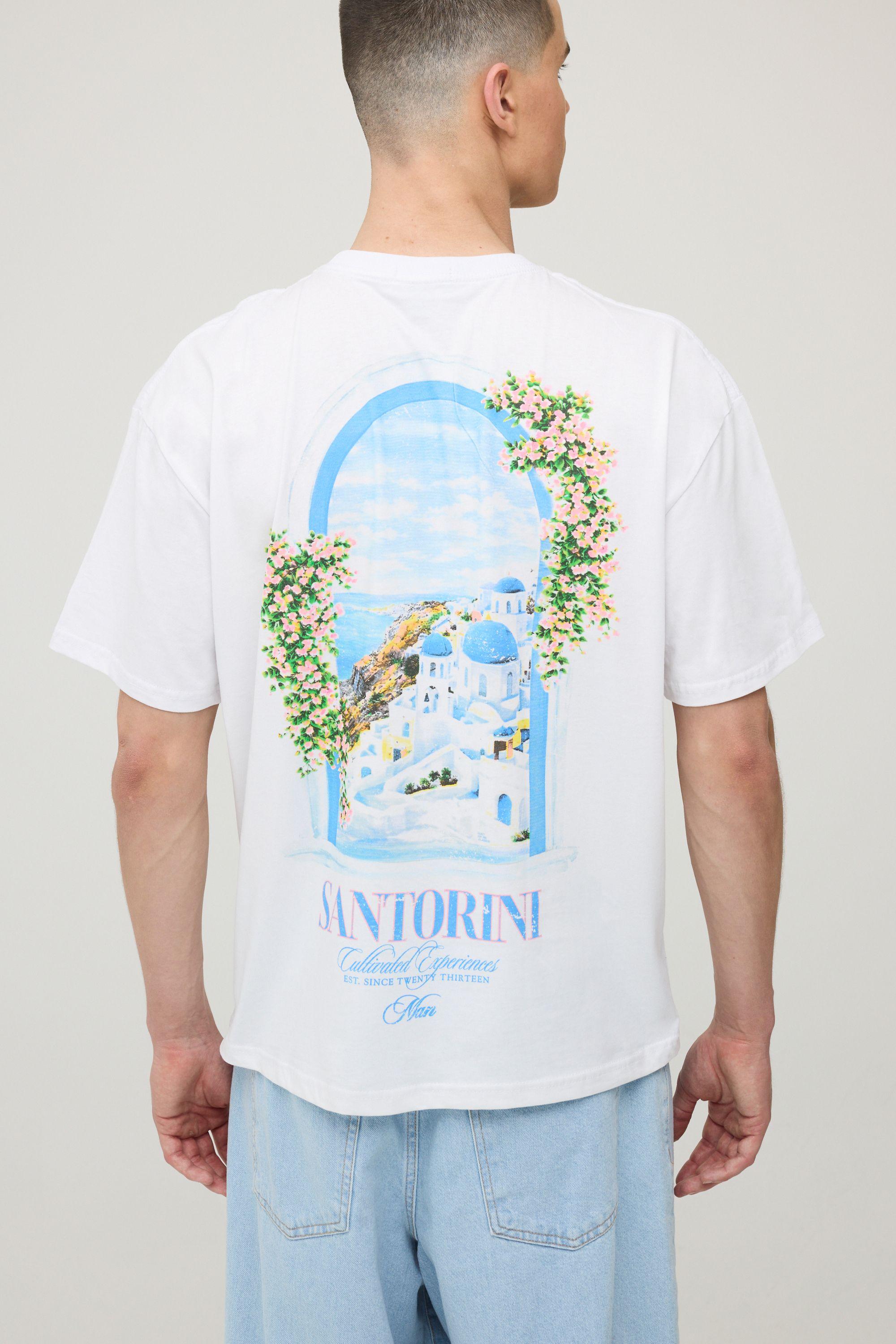 White Oversized Santorini Print T-Shirt by BOOHOOMAN