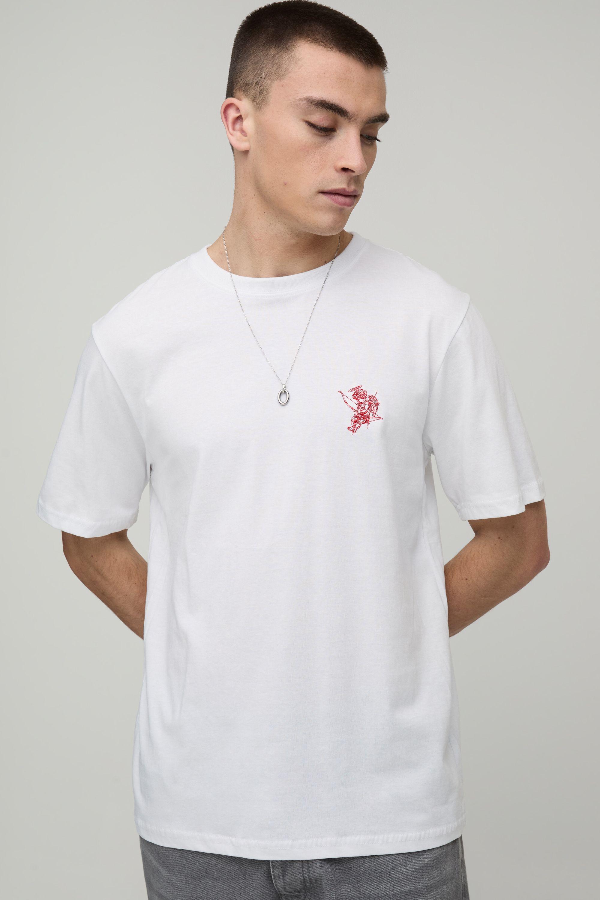 White Regular Renaissance Line Drawing Print T-Shirt by BOOHOOMAN