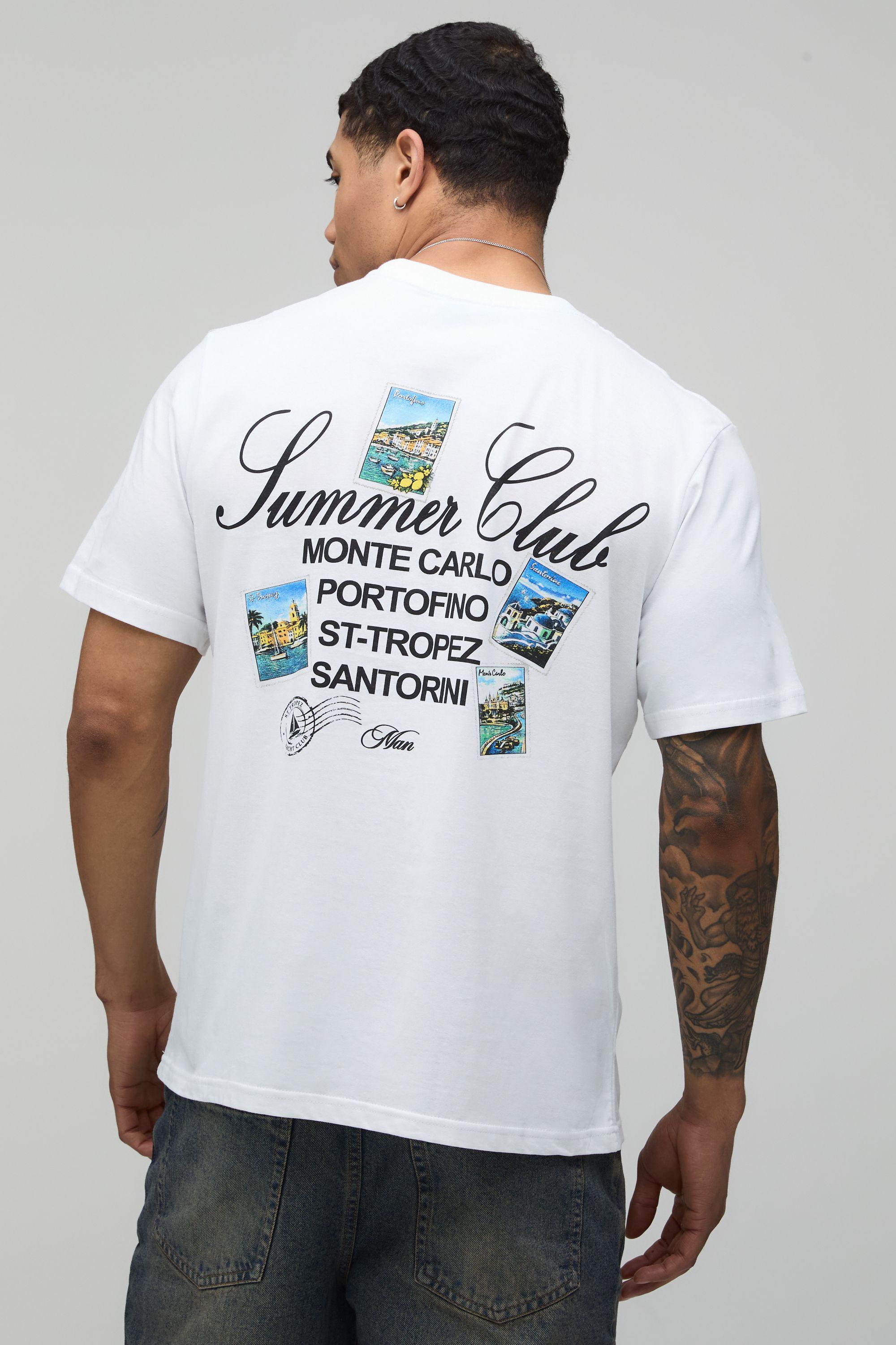 White Regular Summer Club Print T-Shirt by BOOHOOMAN