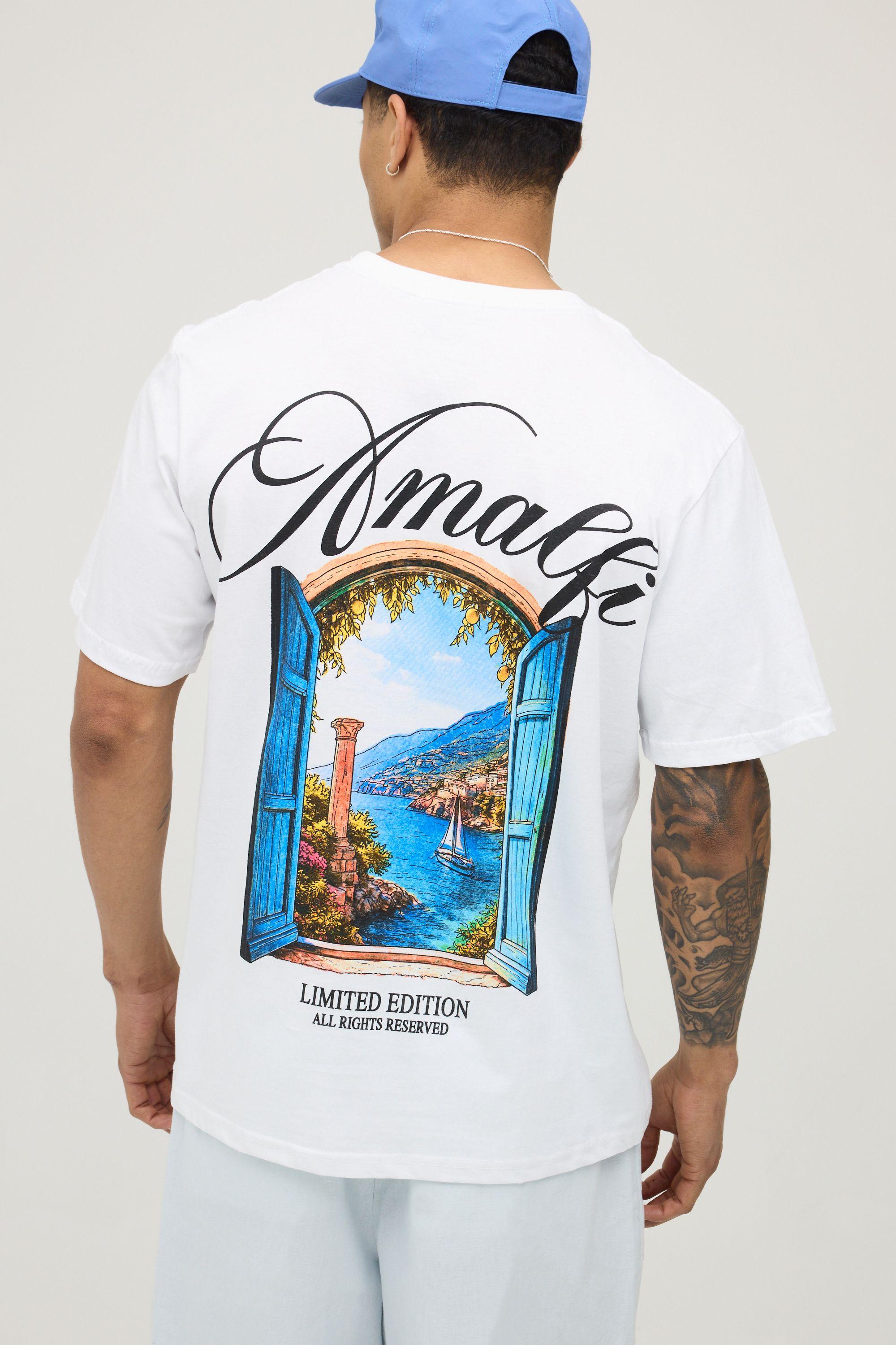 White Relaxed Amalfi Window Print T-Shirt by BOOHOOMAN