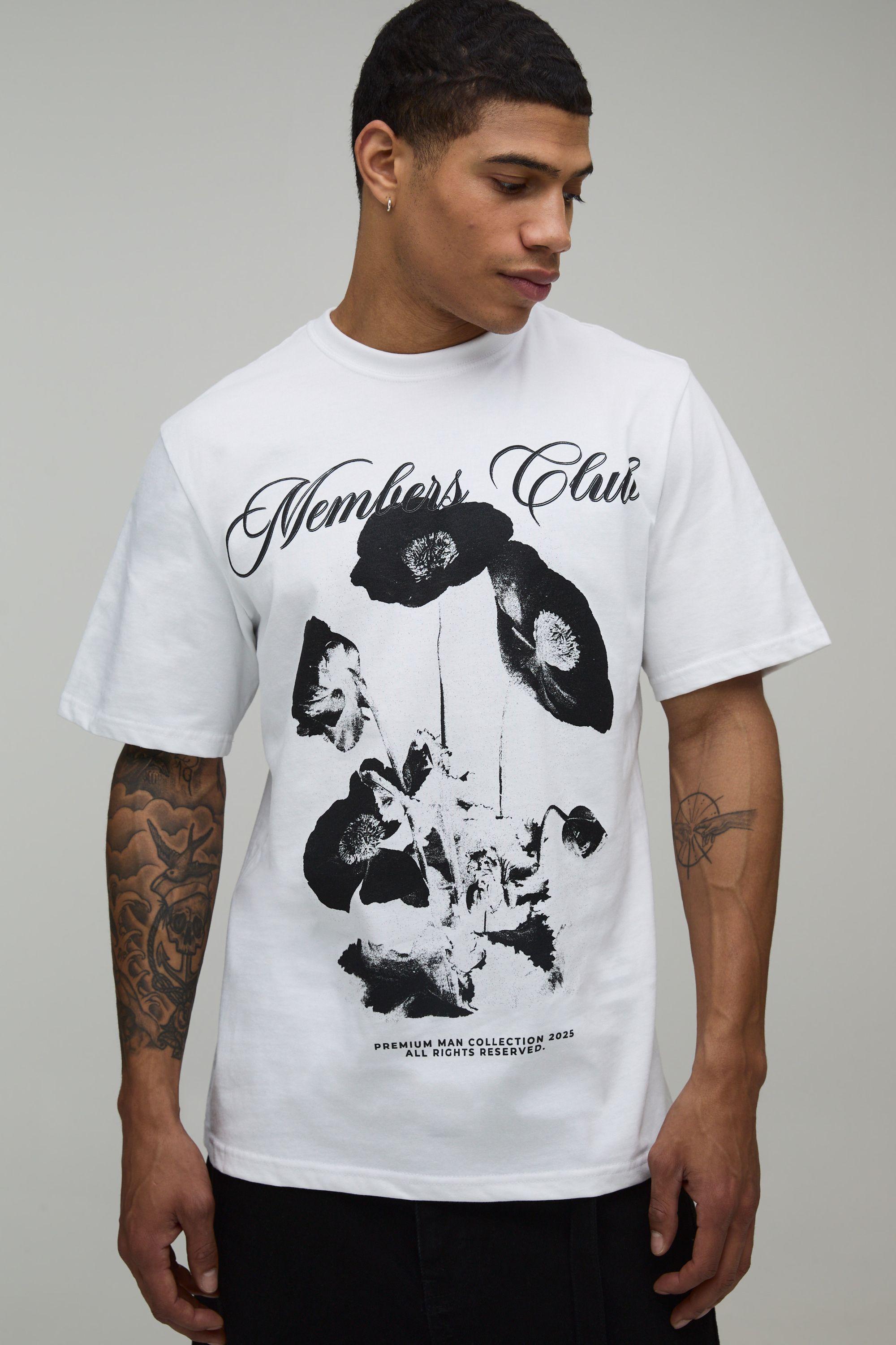 White Relaxed Floral Print T-Shirt by BOOHOOMAN