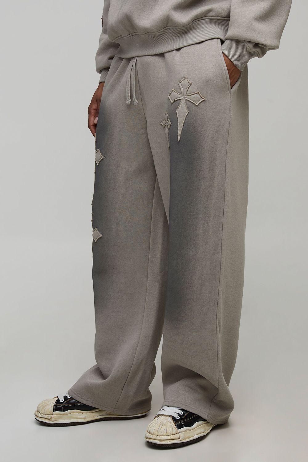 Wide Fit Cross Applique Jogger by BOOHOOMAN