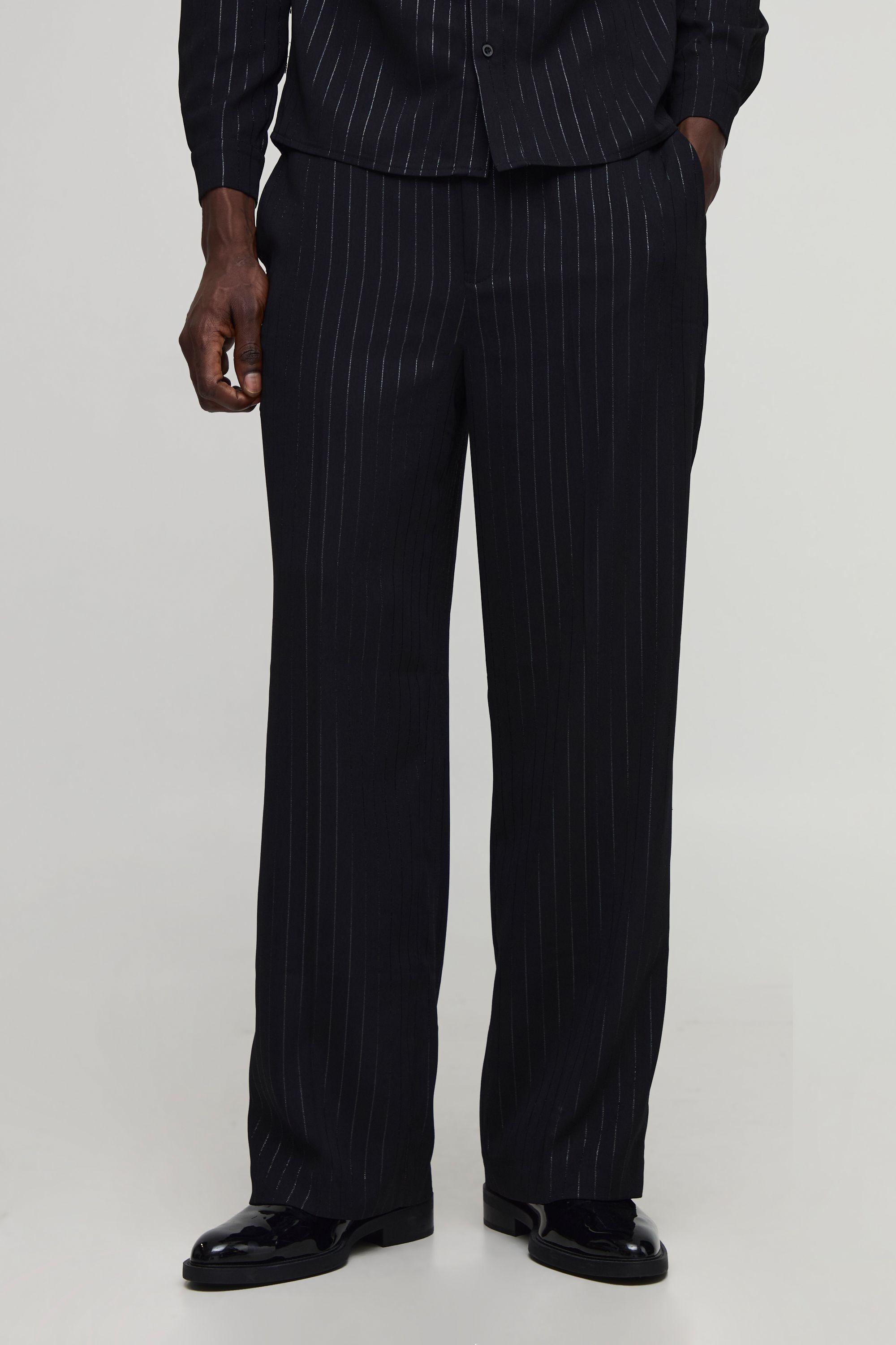 Wide Fit Half & Half Waist Shimmer Pinstripe Smart Trousers by BOOHOOMAN