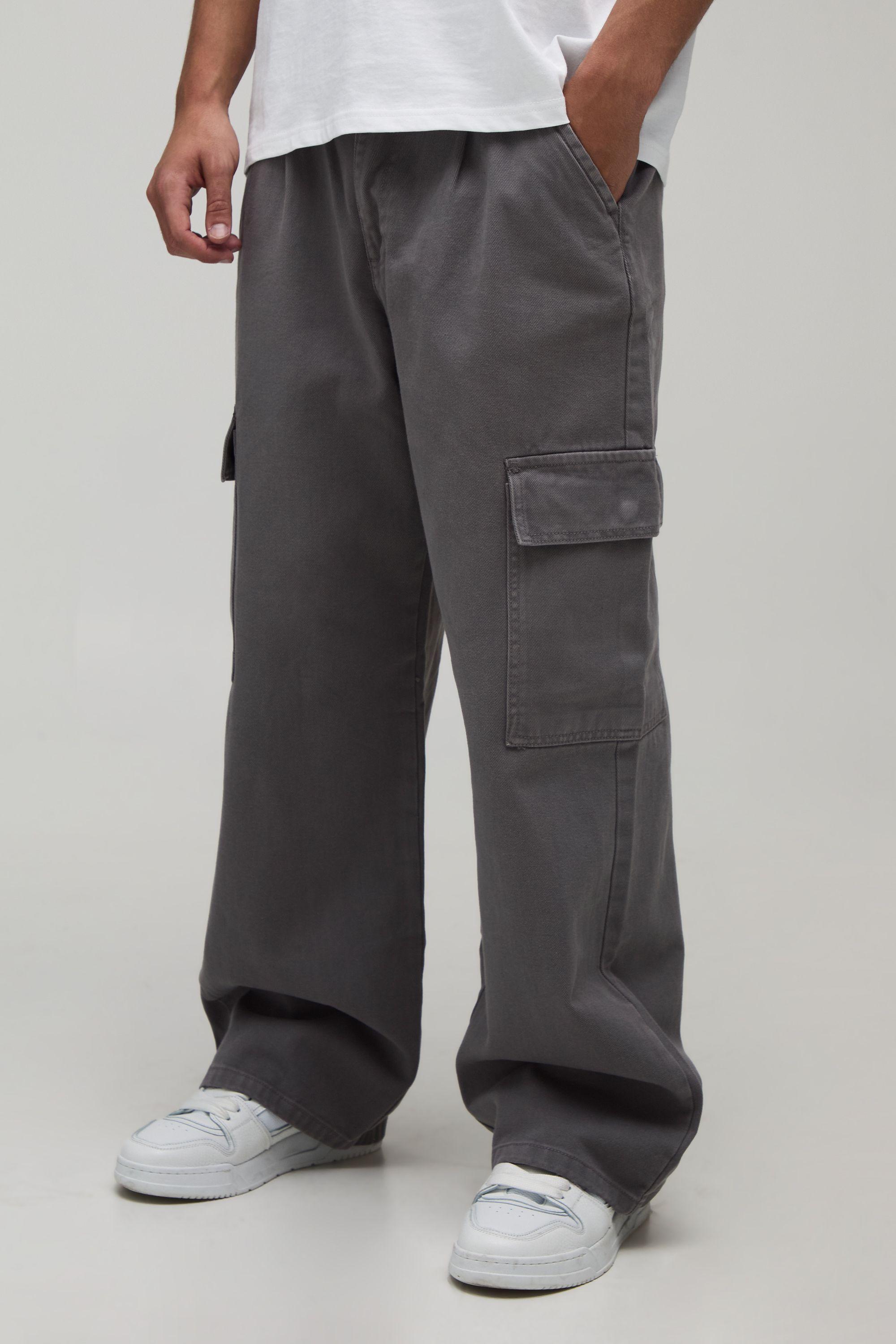 Wide Fit Half & Half Waistband Cargo Pocket Washed Twill Trouser by BOOHOOMAN