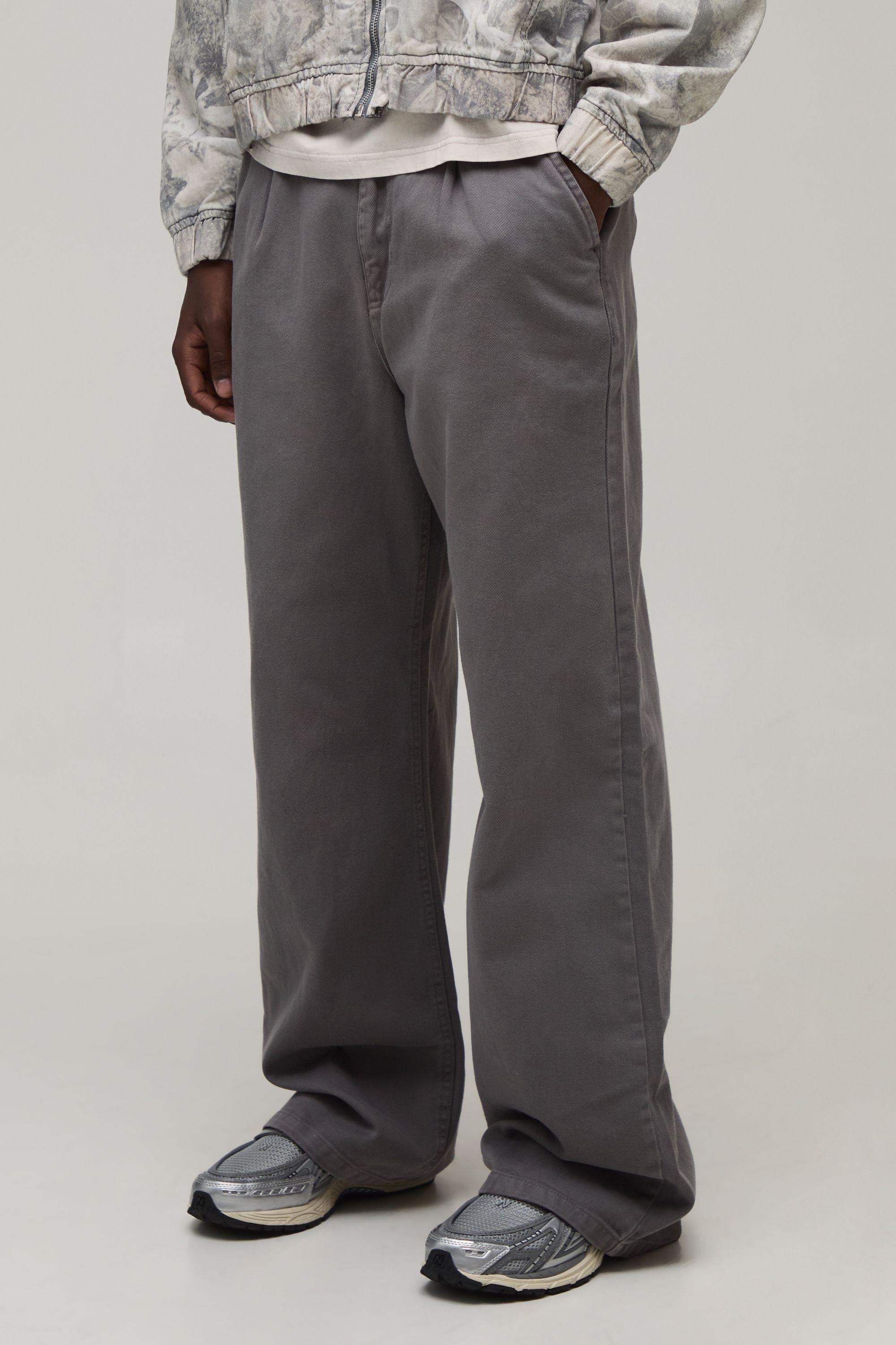 Wide Fit Half & Half Waistband Washed Twill Trouser by BOOHOOMAN