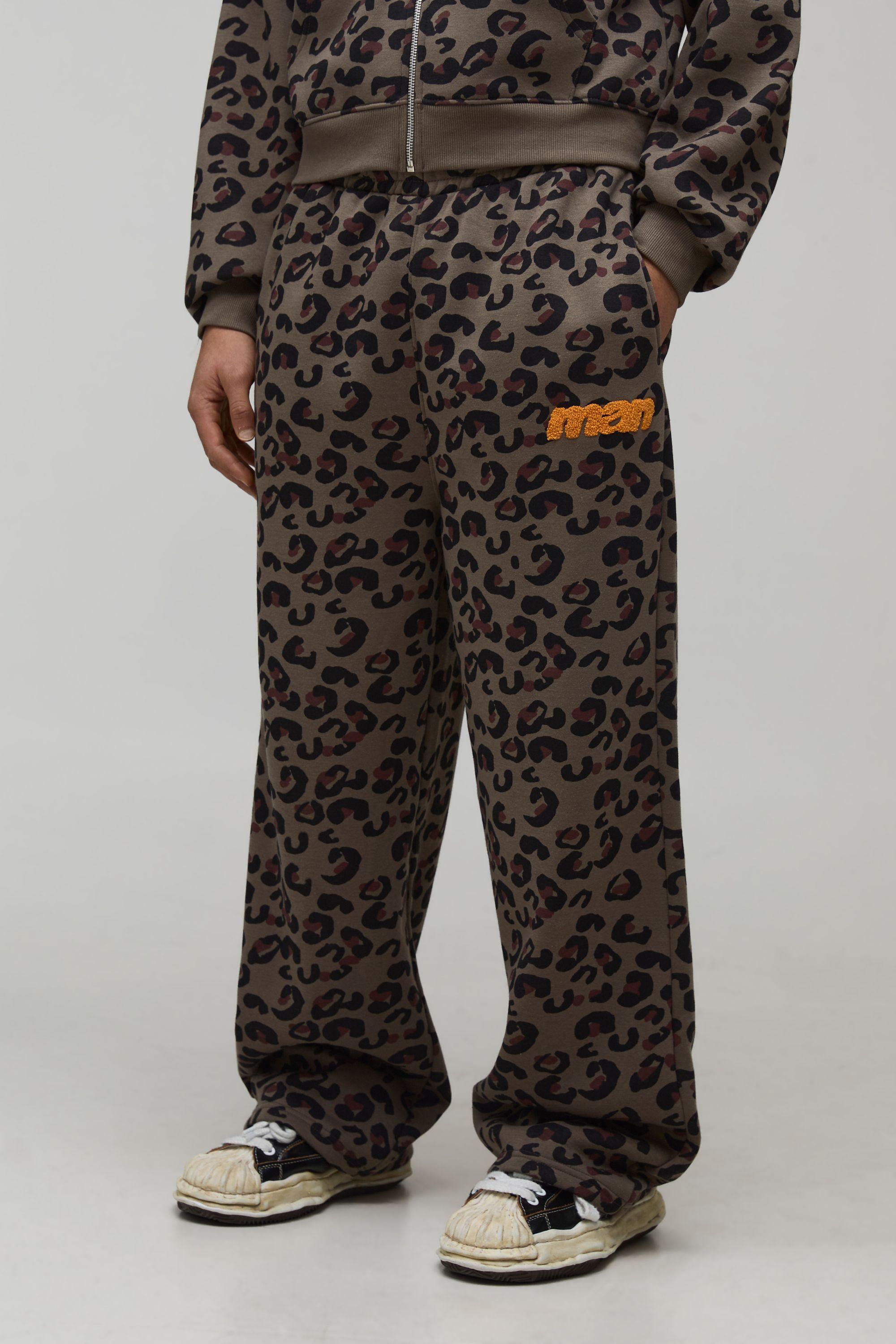 Wide Leg Drop Crotch Leopard Print Joggers by BOOHOOMAN