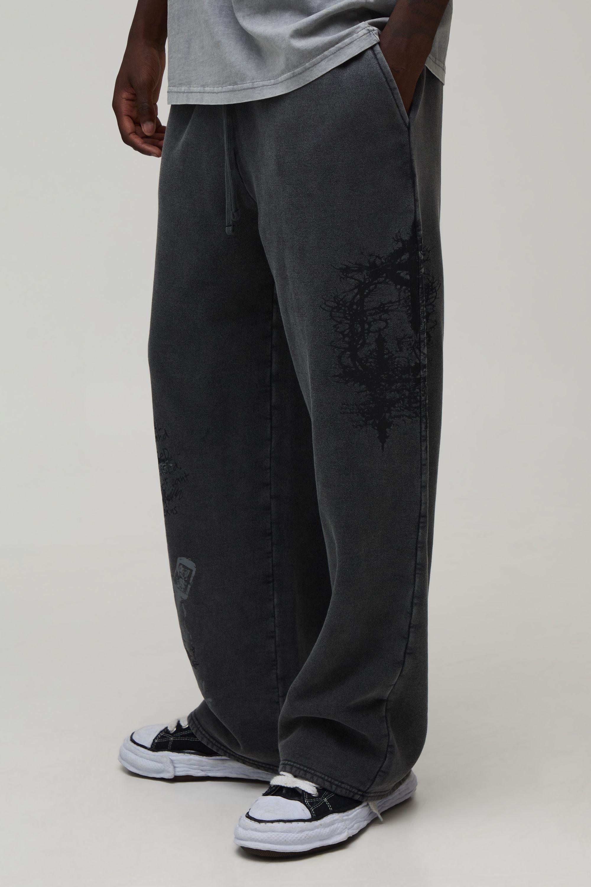 Wide Leg Gothic Washed Jogger by BOOHOOMAN