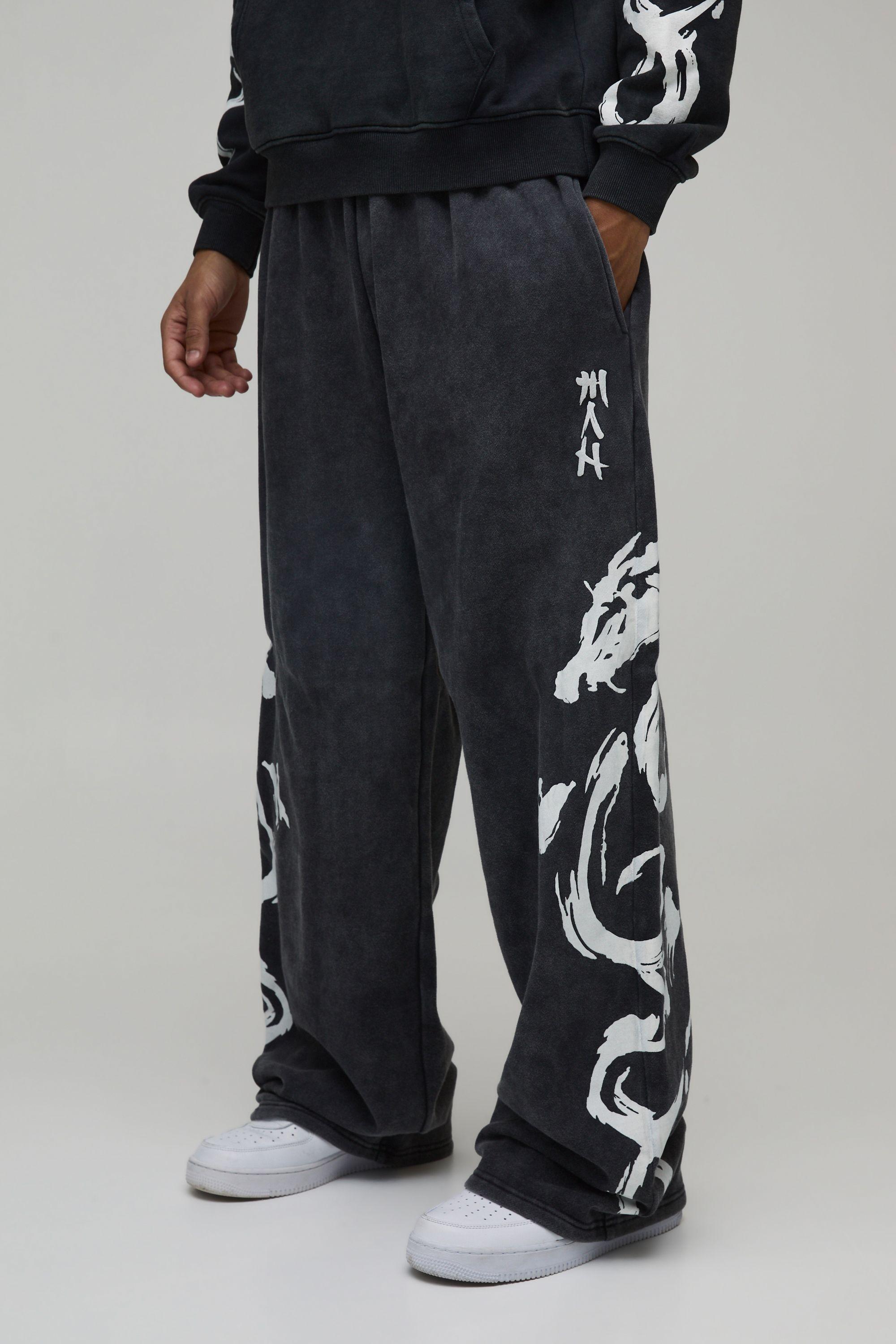 Wide Leg Graphic Washed Joggers by BOOHOOMAN