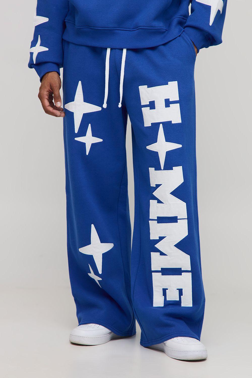 Wide Leg Homme Star Applique Joggers by BOOHOOMAN