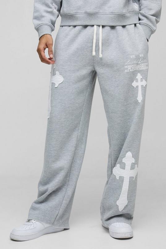 Wide Leg Limited Edition Cross Applique Joggers by BOOHOOMAN