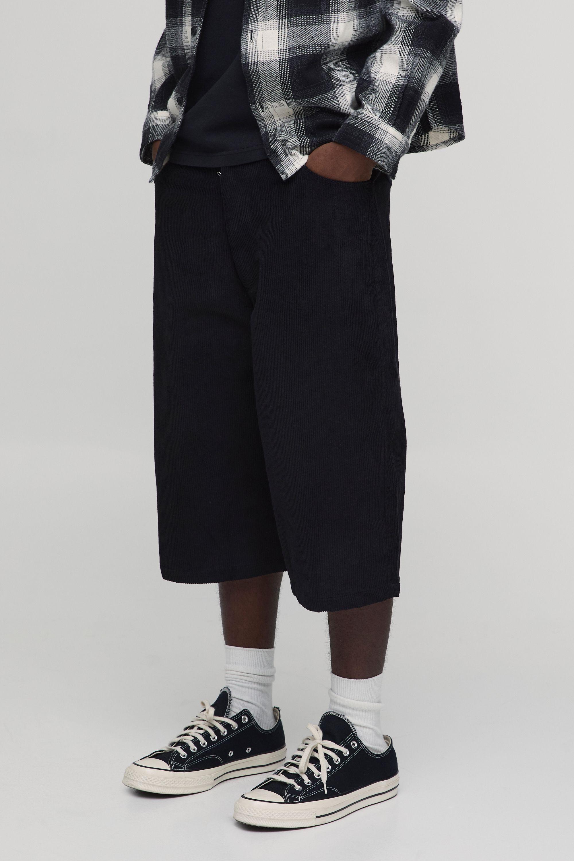 Wide Leg Long Line Woven Tab  Cord Short by BOOHOOMAN