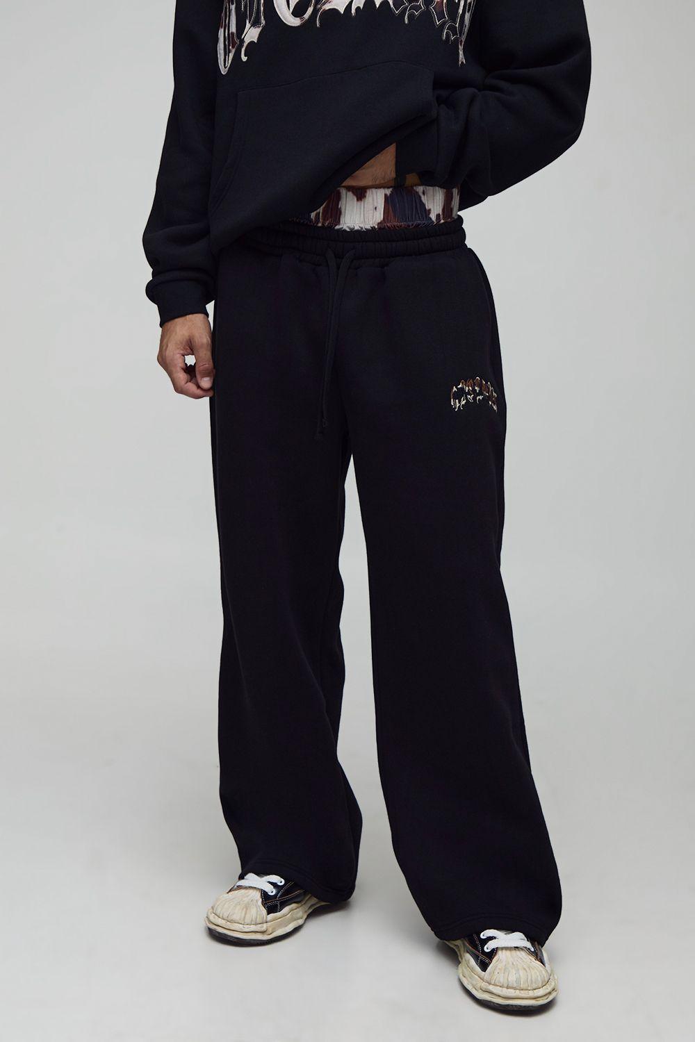 Wide Leg Ofcl Cow Applique Double Waistband Joggers by BOOHOOMAN
