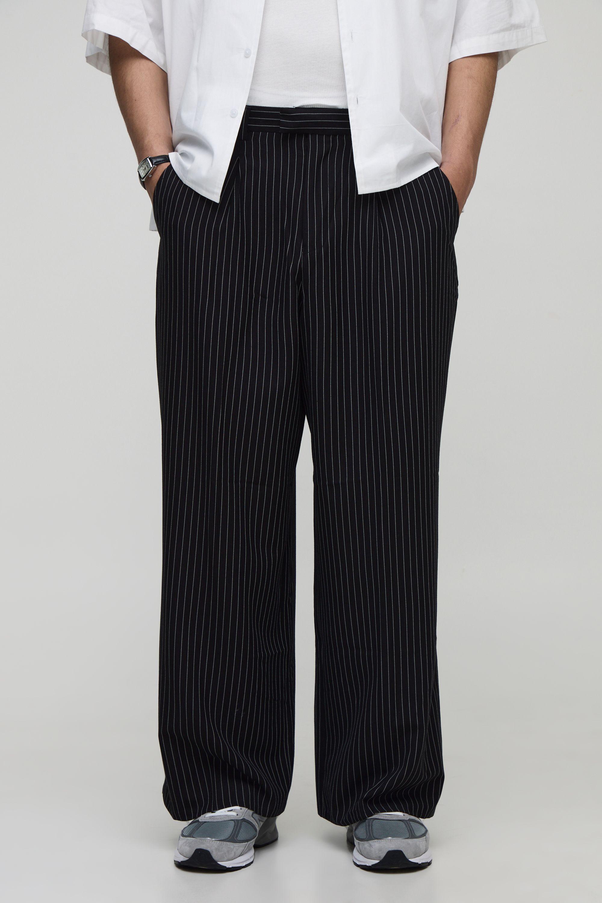 Wide Leg Pinstripe Tailored Trouser by BOOHOOMAN