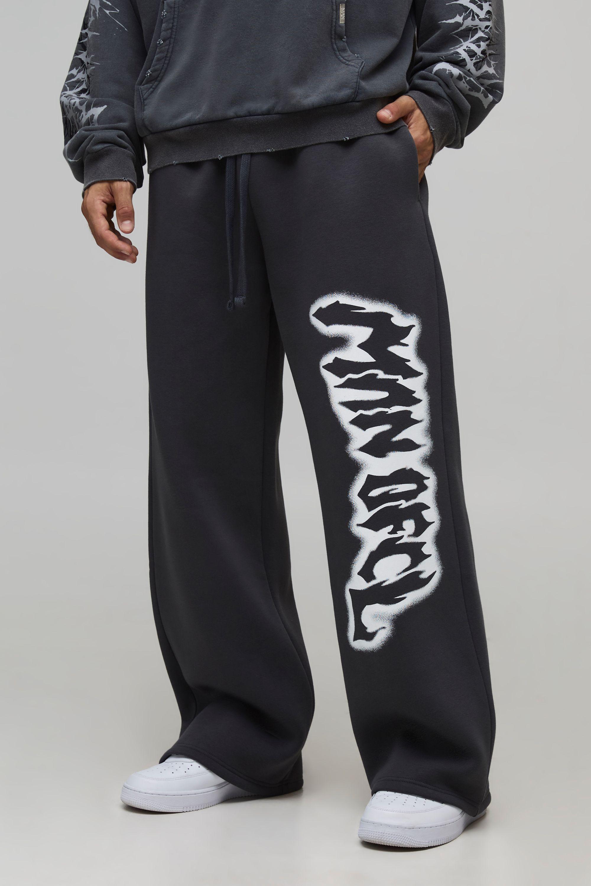 Wide Leg Slogan Printed Jogger by BOOHOOMAN
