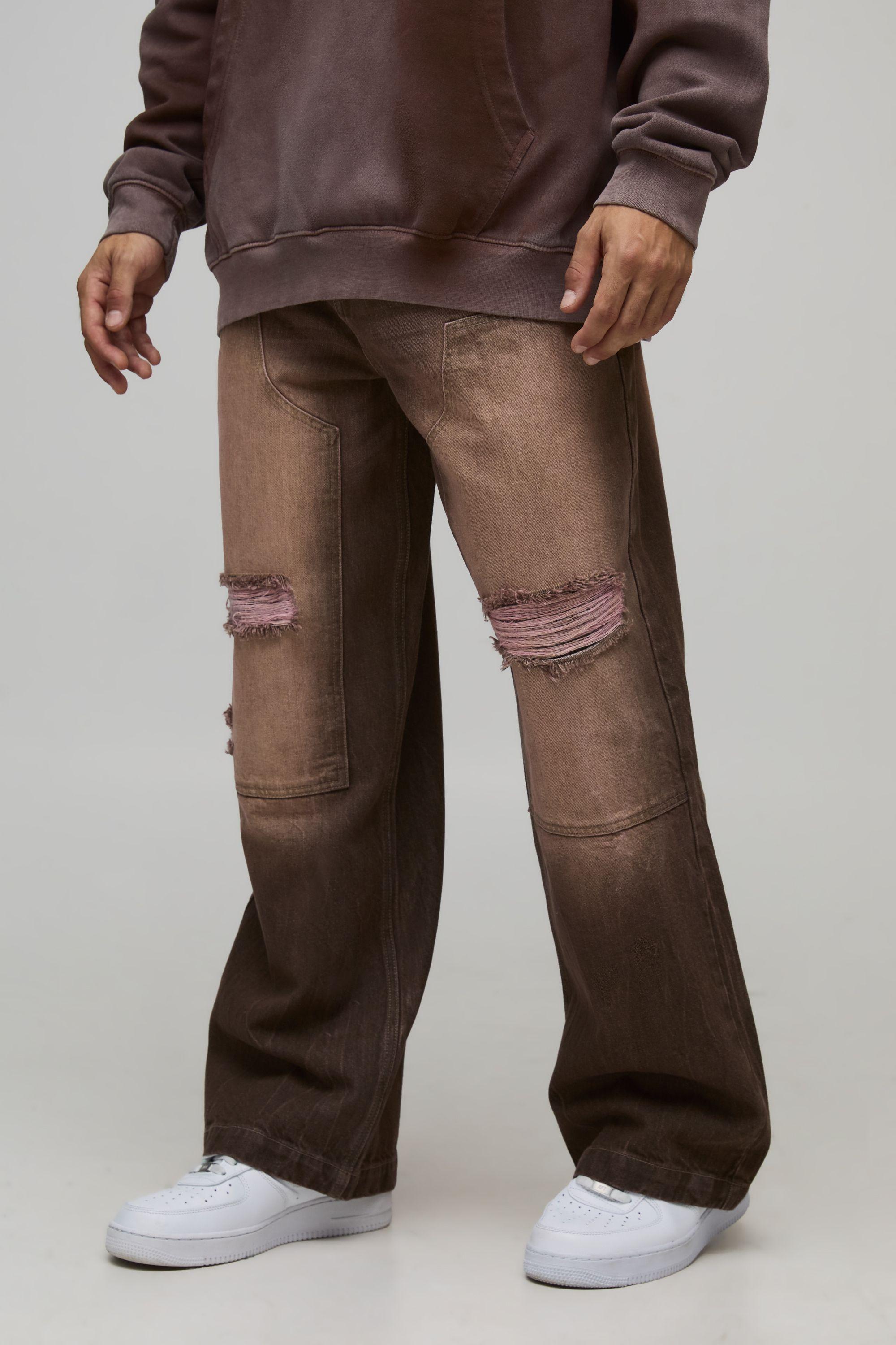 Wide Leg Washed Ripped Carpenter Rigid Denim Jeans by BOOHOOMAN