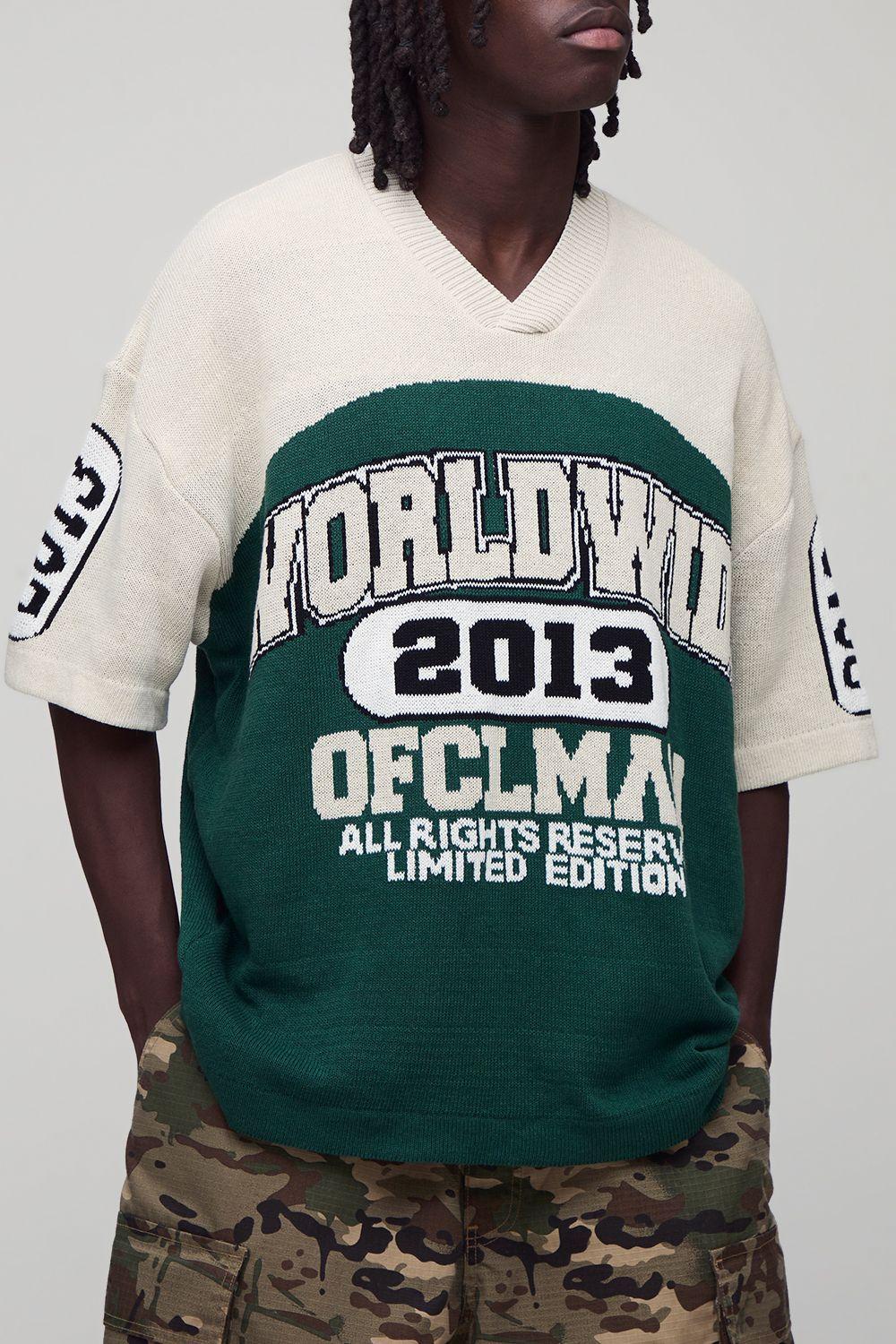 Worldwide Varsity Jacquard Knitted Hockey Sports Top by BOOHOOMAN