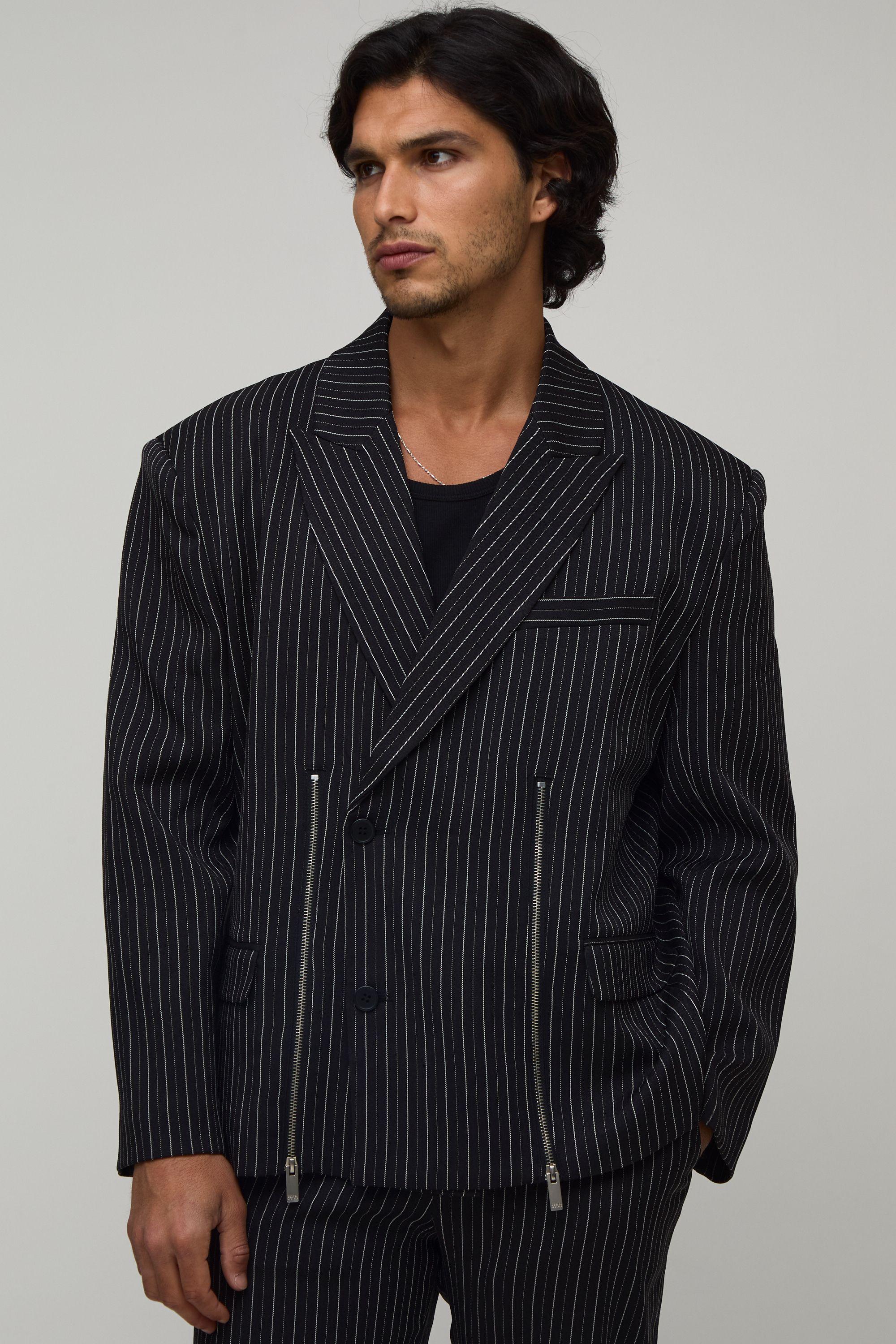 Zip Front Oversized Double Breasted Suit Jacket by BOOHOOMAN