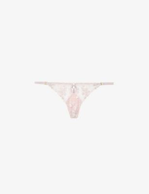 Vita floral-embroidered mid-rise lace thong by BORDELLE