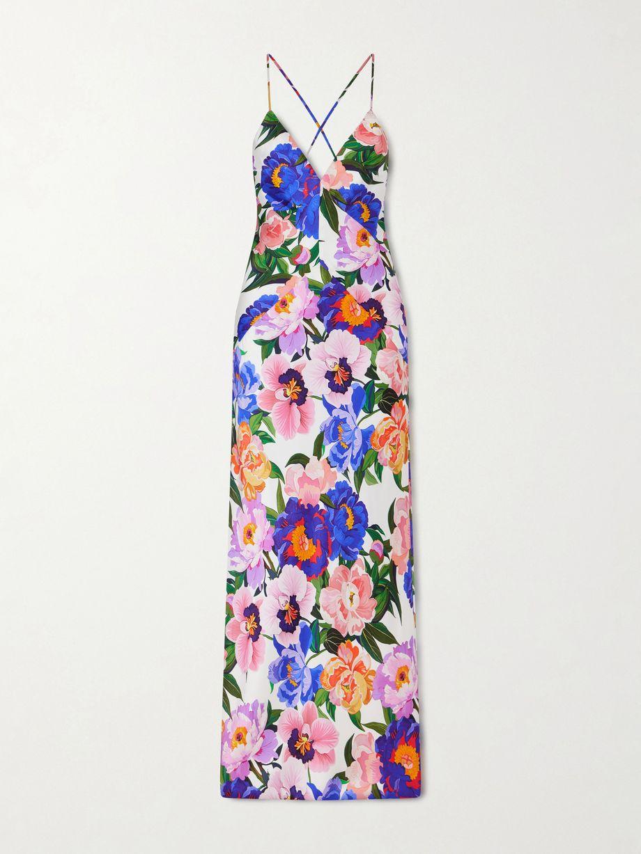 Olive floral-print satin-crepe maxi dress by BORGO DE NOR