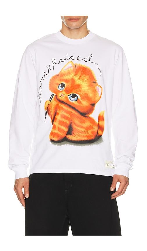 Born x Raised Kitty Long Sleeve Tee in White by BORNXRAISED