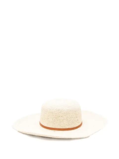leather-trimmed straw hat by BORSALINO