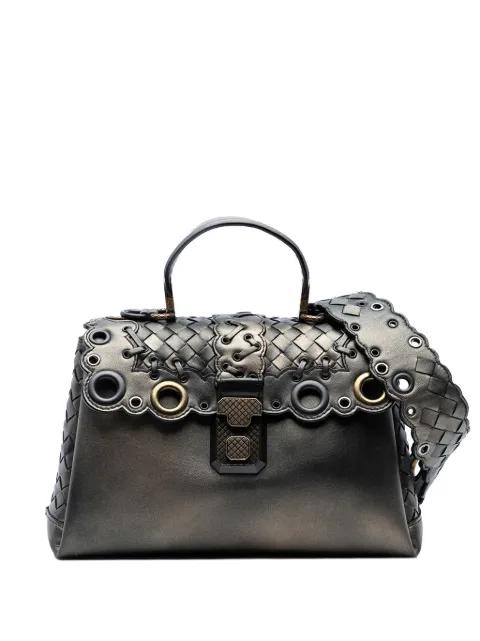 2012-2025 Small Intrecciato Trimmed Metallic Nappa Grommet Piazza satchel by BOTTEGA VENETA 