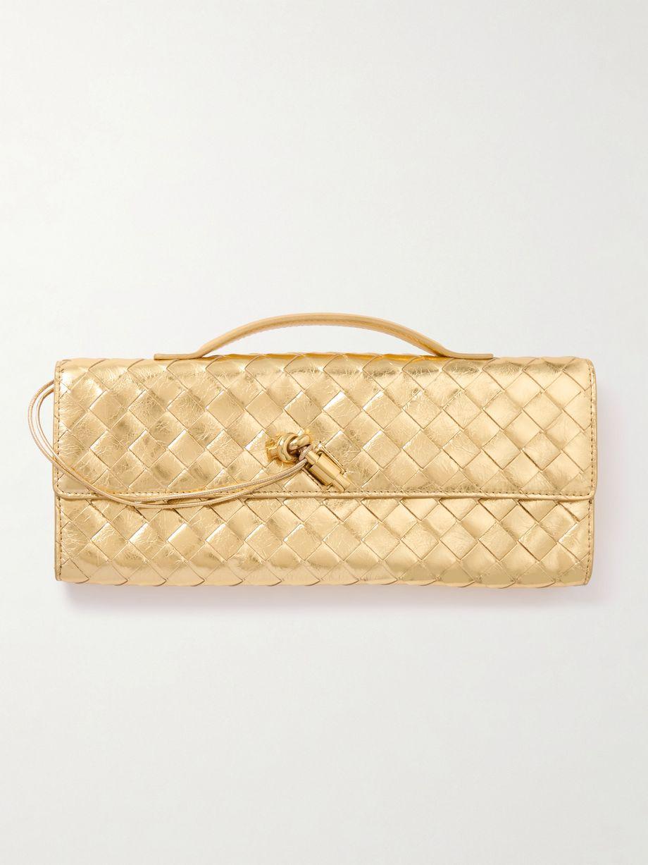 Andiamo long Intrecciato metallic leather clutch by BOTTEGA VENETA