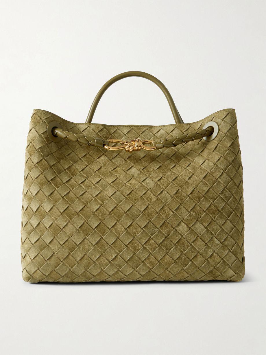 Andiamo medium leather-trimmed Intrecciato suede tote by BOTTEGA VENETA