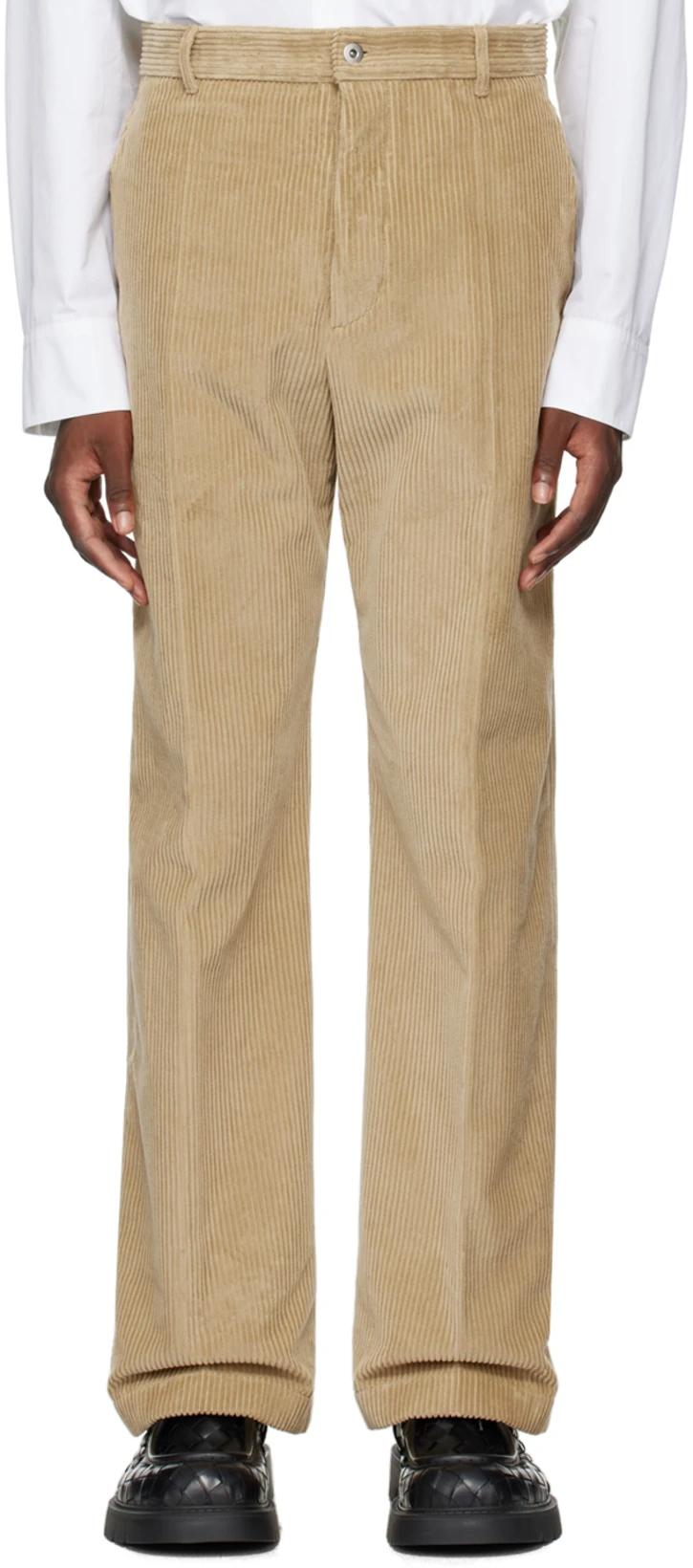 Beige Creased Trousers by BOTTEGA VENETA