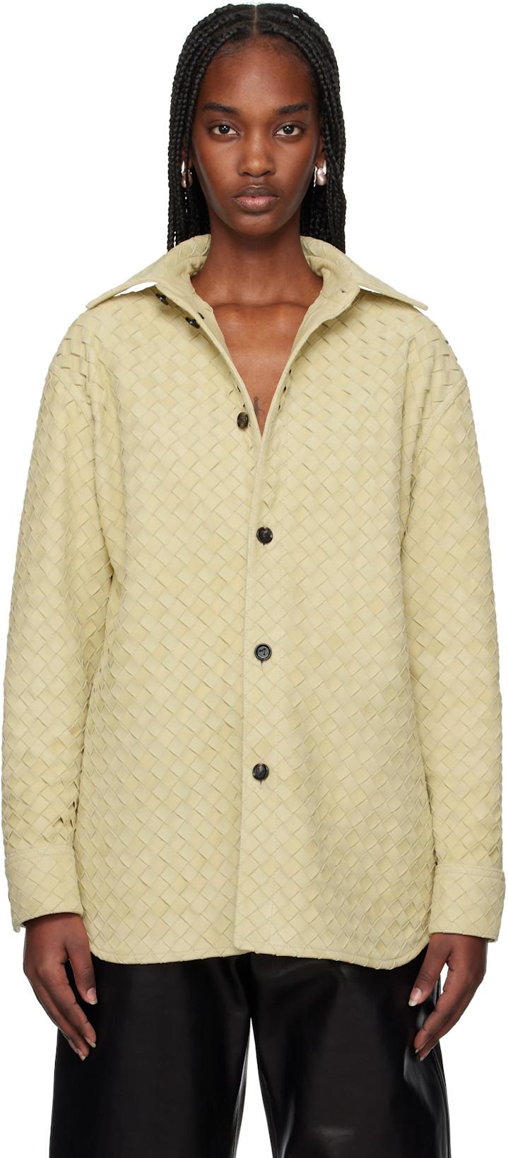 Beige Intrecciato Relaxed Leather Shirt by BOTTEGA VENETA